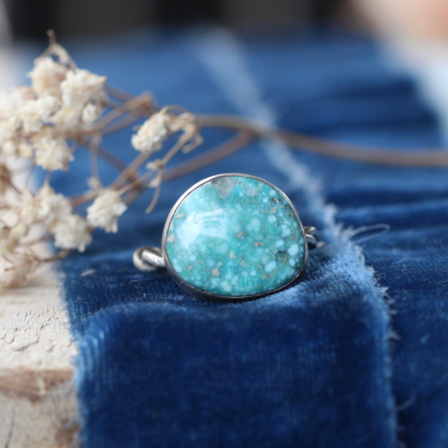 Whitewater Turquoise Ring with Handcrafted Sterling Silver Woven Band