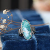 Handcrafted Whitewater Turquoise Ring with Layered Sterling Silver Band & Golden Bronze Heart