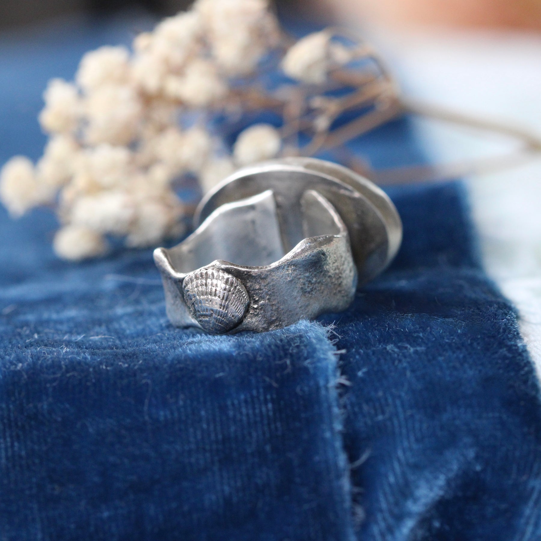 Campitos Turquoise Ring with Handcrafted Reticulated Sterling Silver with hand cast Shell