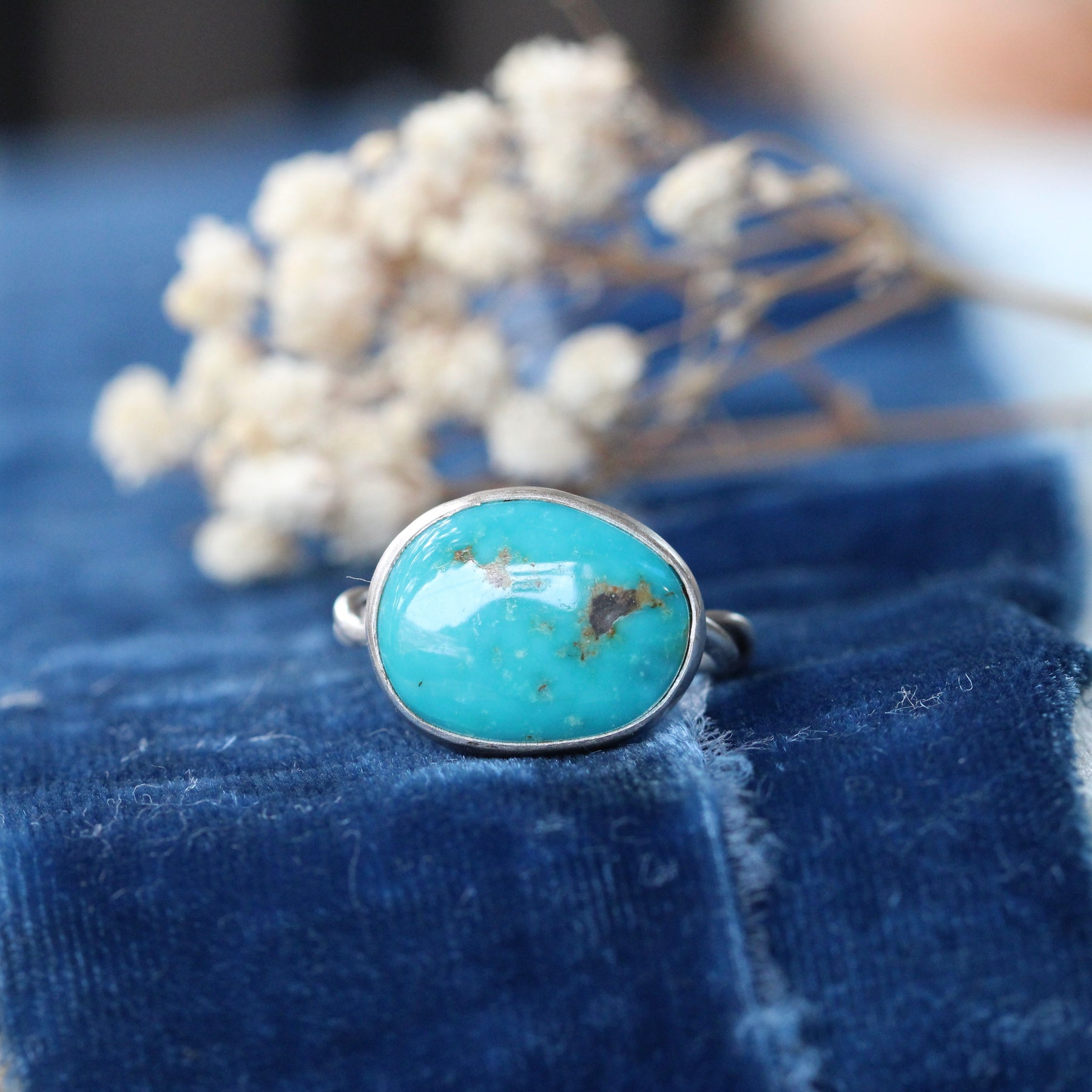 Kingman Turquoise Ring with Handcrafted Sterling Silver Woven Band