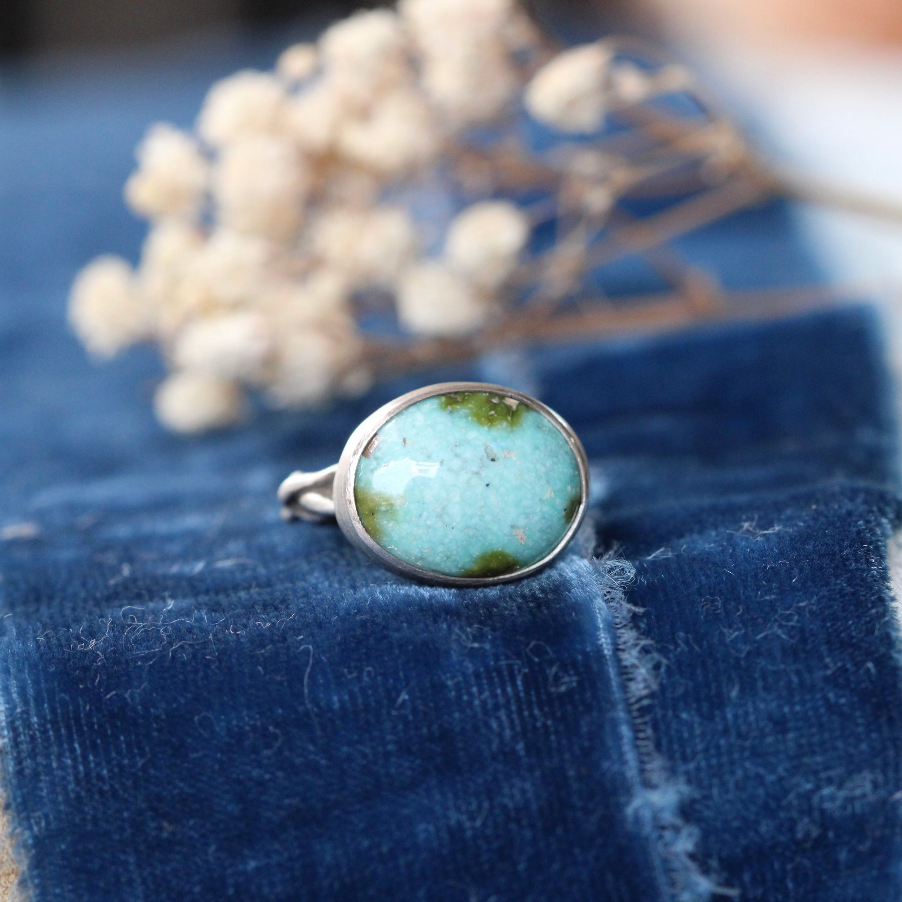 Sonoran Gold Turquoise Ring with Handcrafted Sterling Silver Woven Band