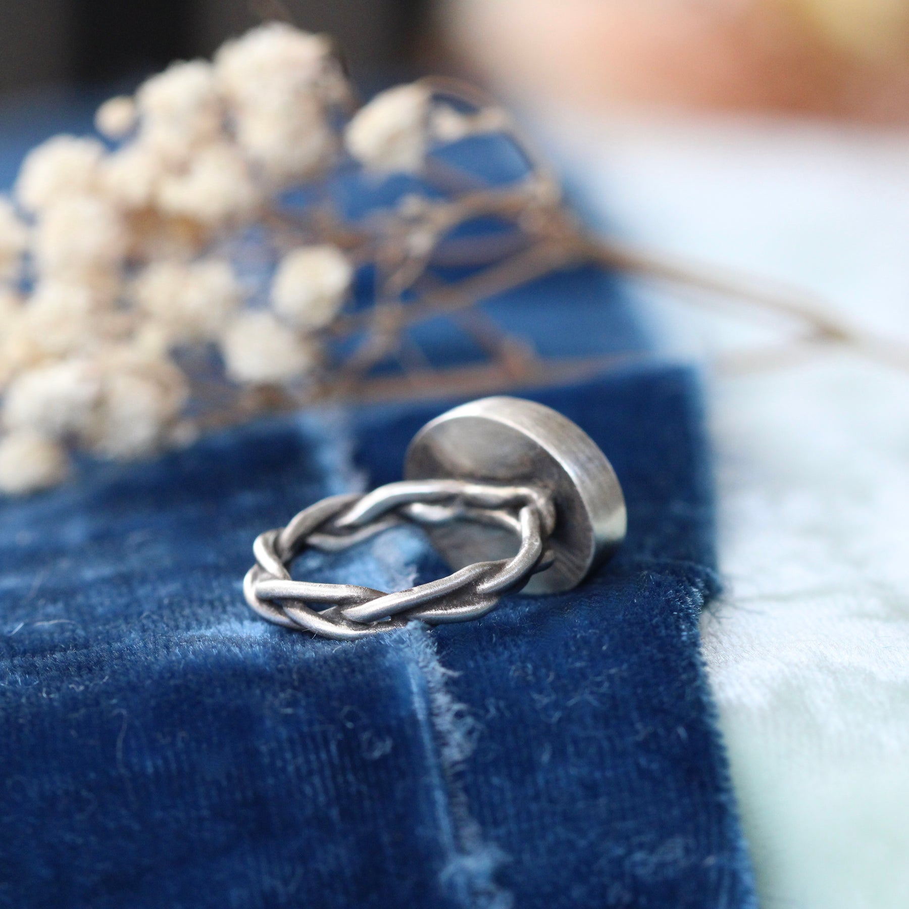 Sonoran Gold Turquoise Ring with Handcrafted Sterling Silver Woven Band