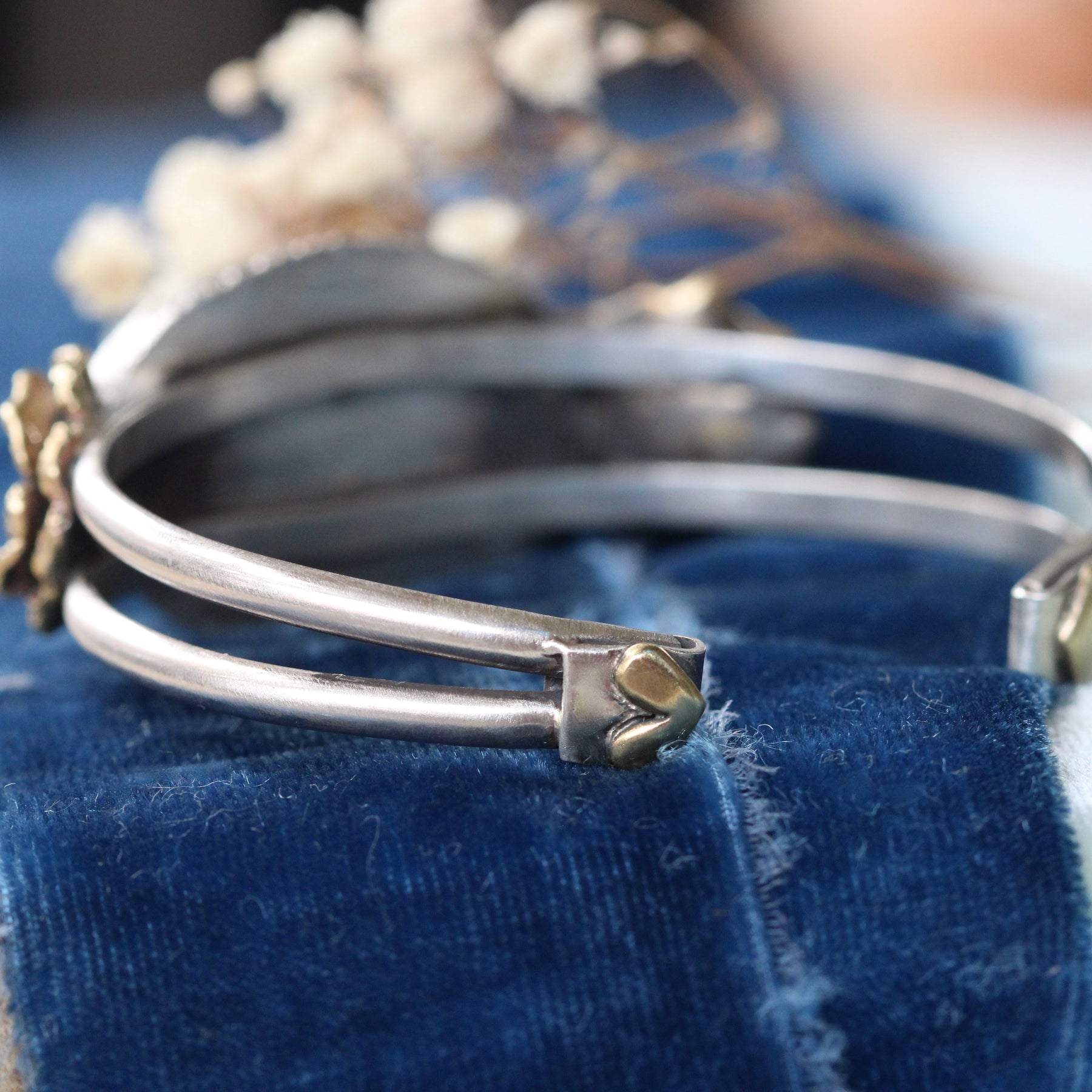 Blue Gem Turquoise Cuff Bracelet with Bronze Poppies | Handcrafted Sterling Silver