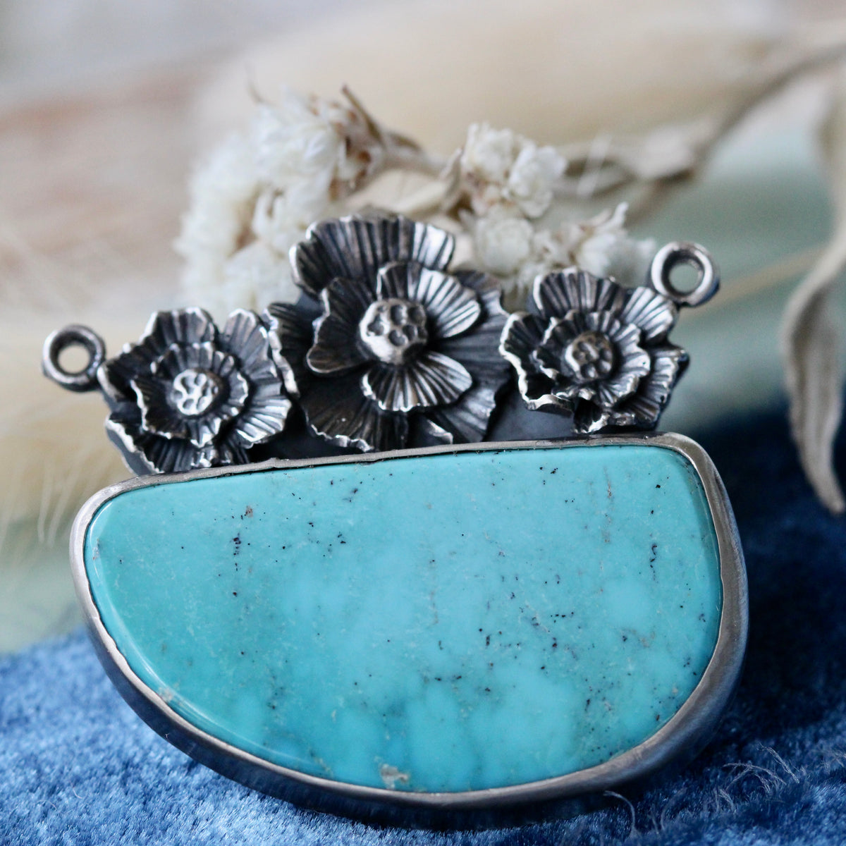 Morenci Turquoise and Sterling silver poppy Pendant Interchangeable Collection