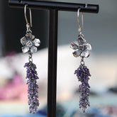Sterling Silver Blossom Earrings with Amethyst Bead Cluster