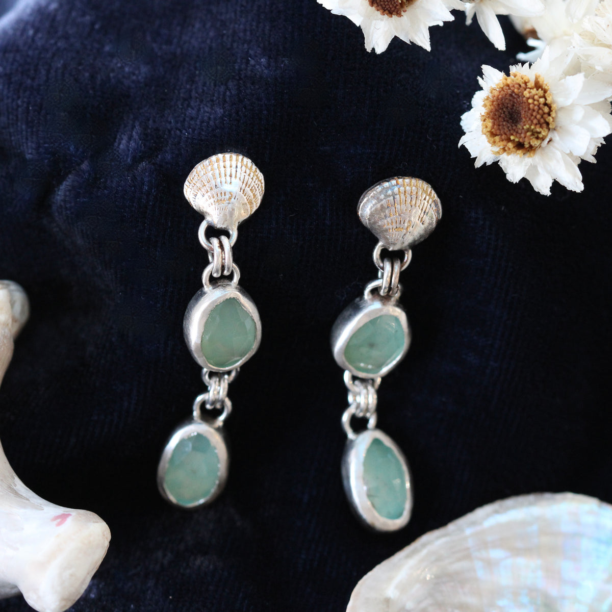 Clam Shell and Peruvian Opal Post Earrings Pacific Coast Collection