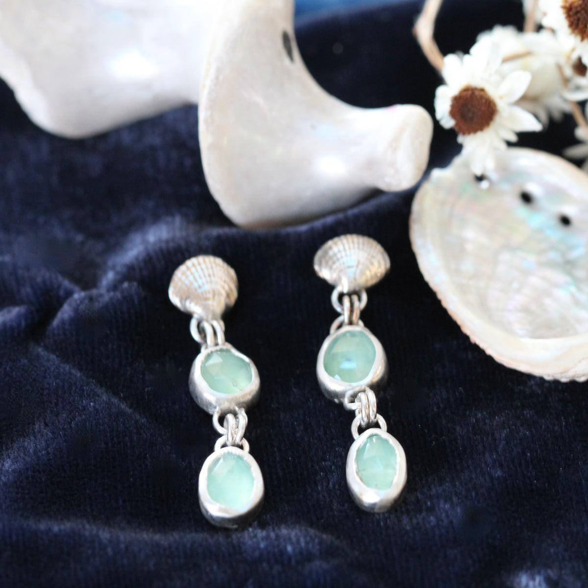 Clam Shell and Peruvian Opal Post Earrings Pacific Coast Collection