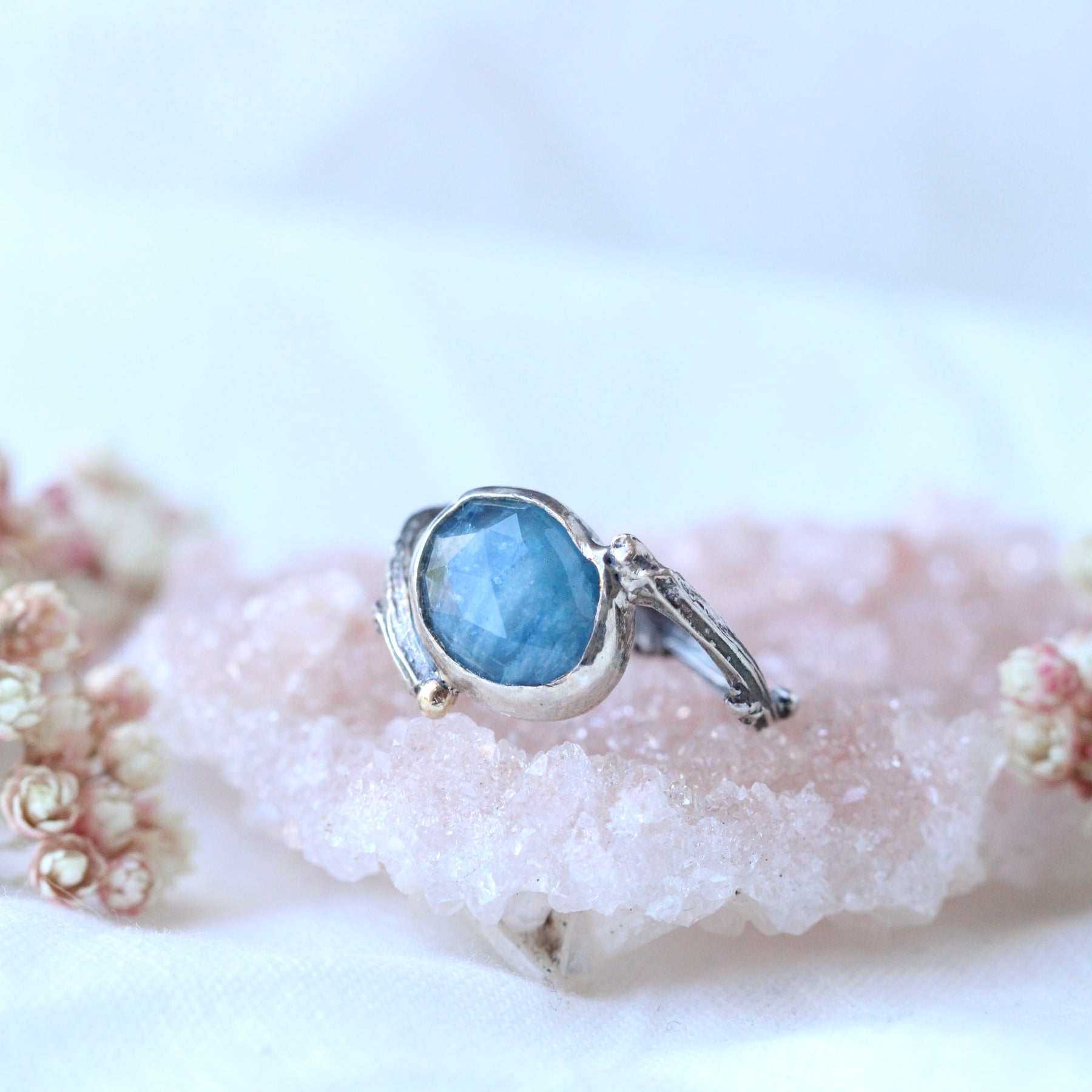 Clearance Sale    Aquamarine and sterling silver branch ring with 14k gold accent
