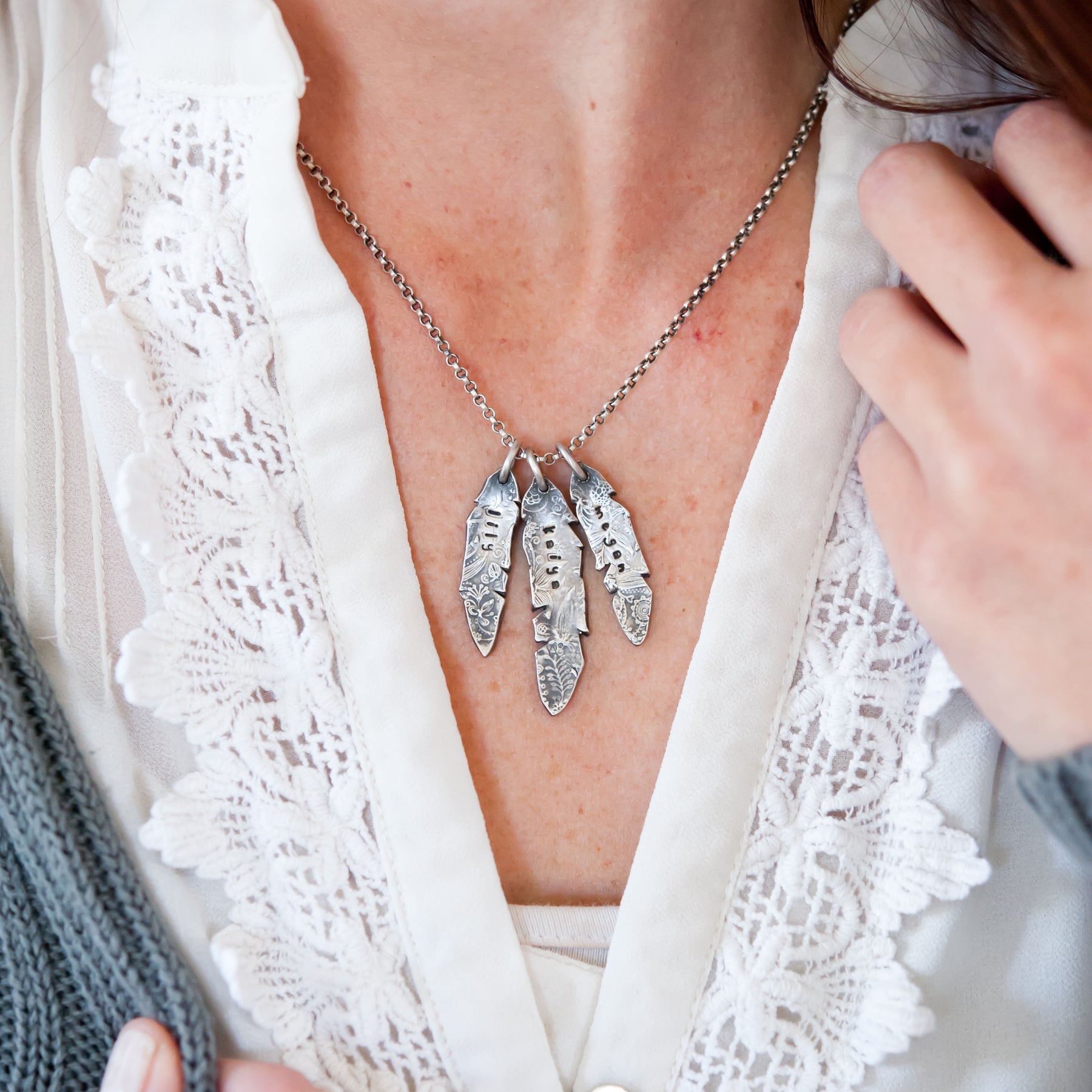 Warrior Heart Silver Feather Trio Necklace