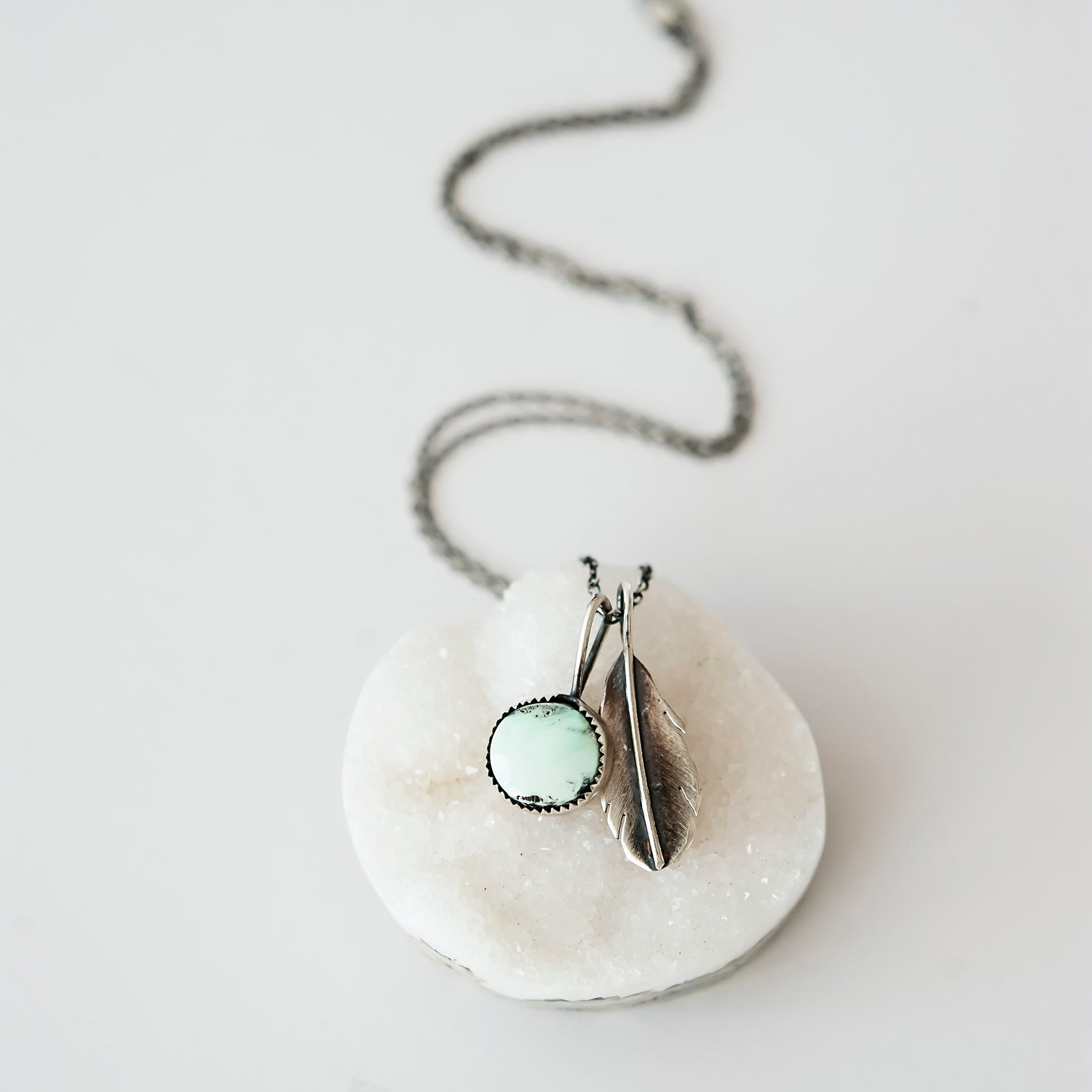 Turquoise & Sterling Silver Feather Necklace