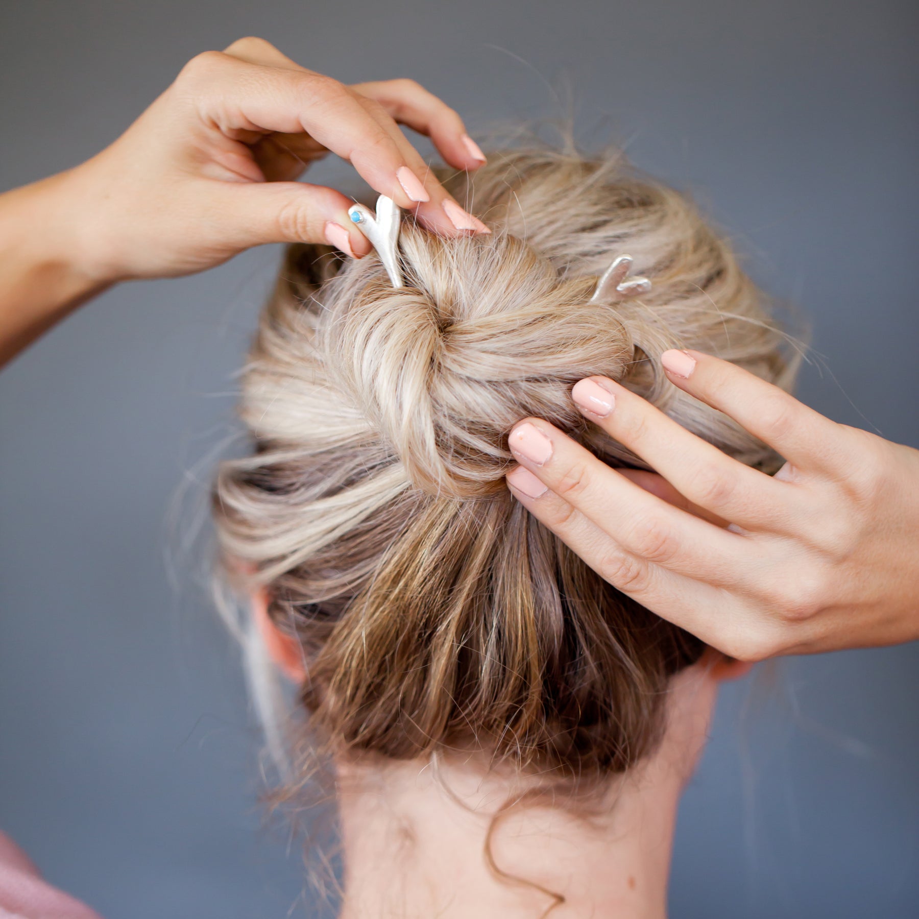 Turquoise and Silver Heart Hair Stick