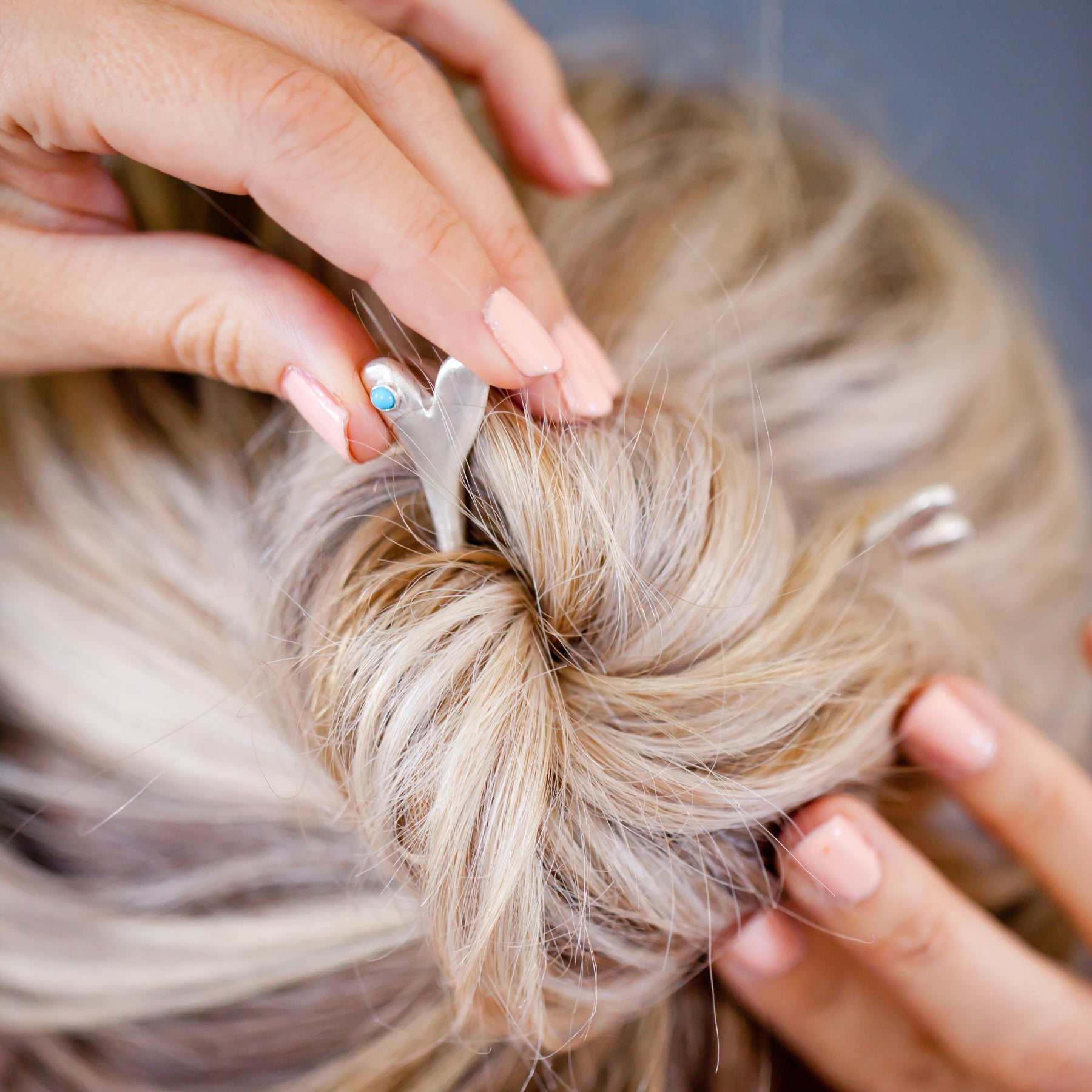Turquoise and Silver Heart Hair Stick