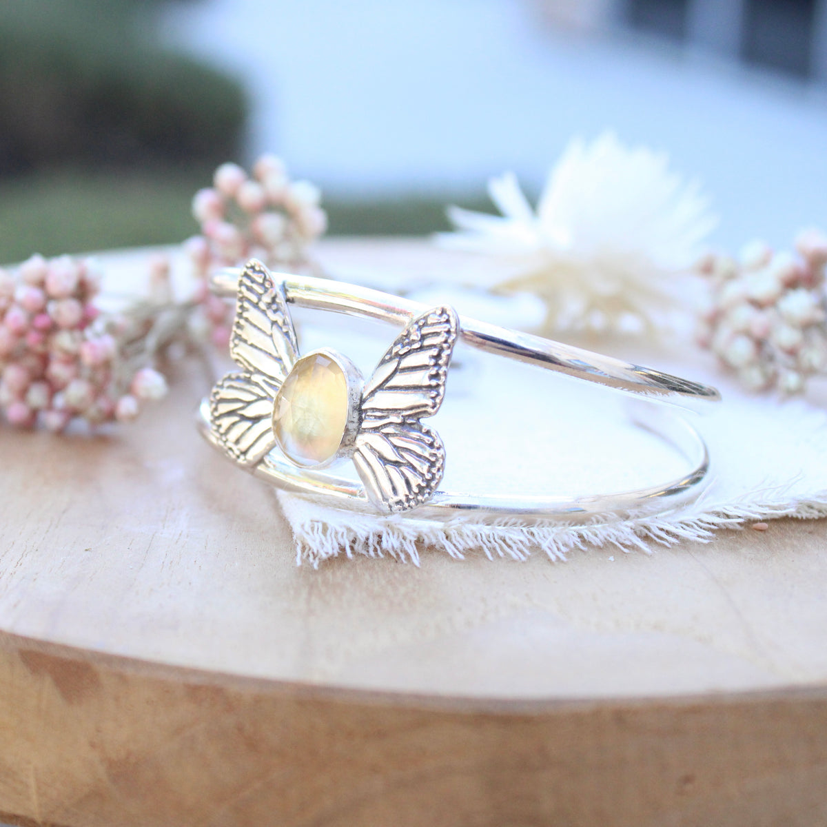 Monarch Butterfly With Citrine Cuff Bracelet