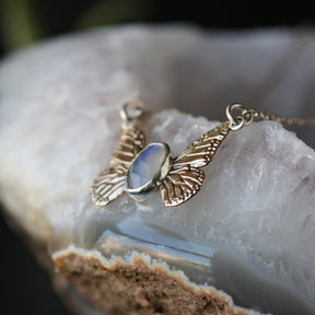 Monarch Butterfly Moonstone Bronze And Sterling Silver Necklace