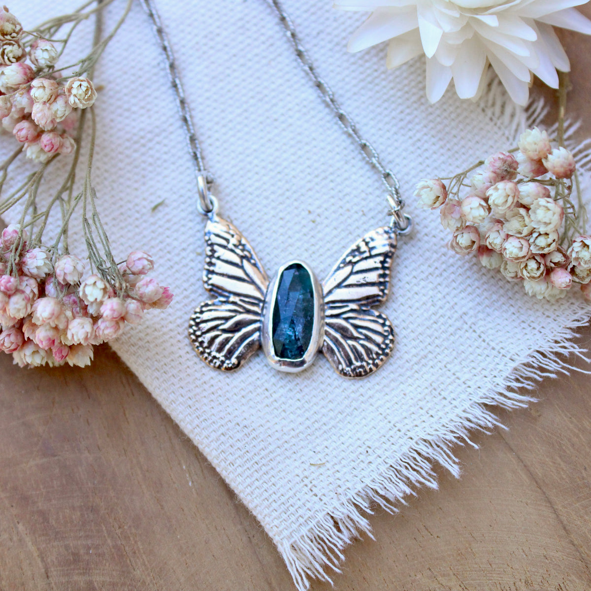 Monarch Butterfly Kyanite Bronze And Sterling Silver Necklace