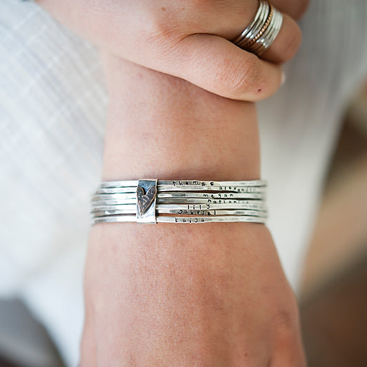 Bound by Love Hand Stamped Sterling Bangle Set