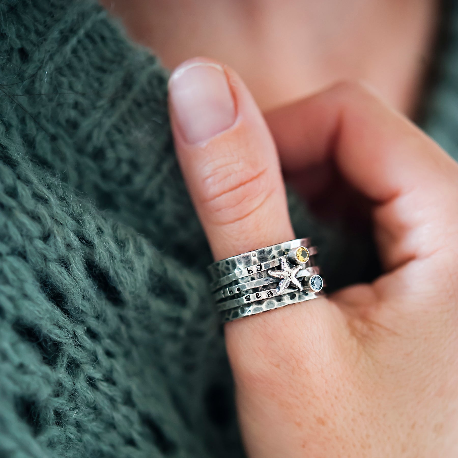 By the Sea Gemstone & Starfish Spinner Ring