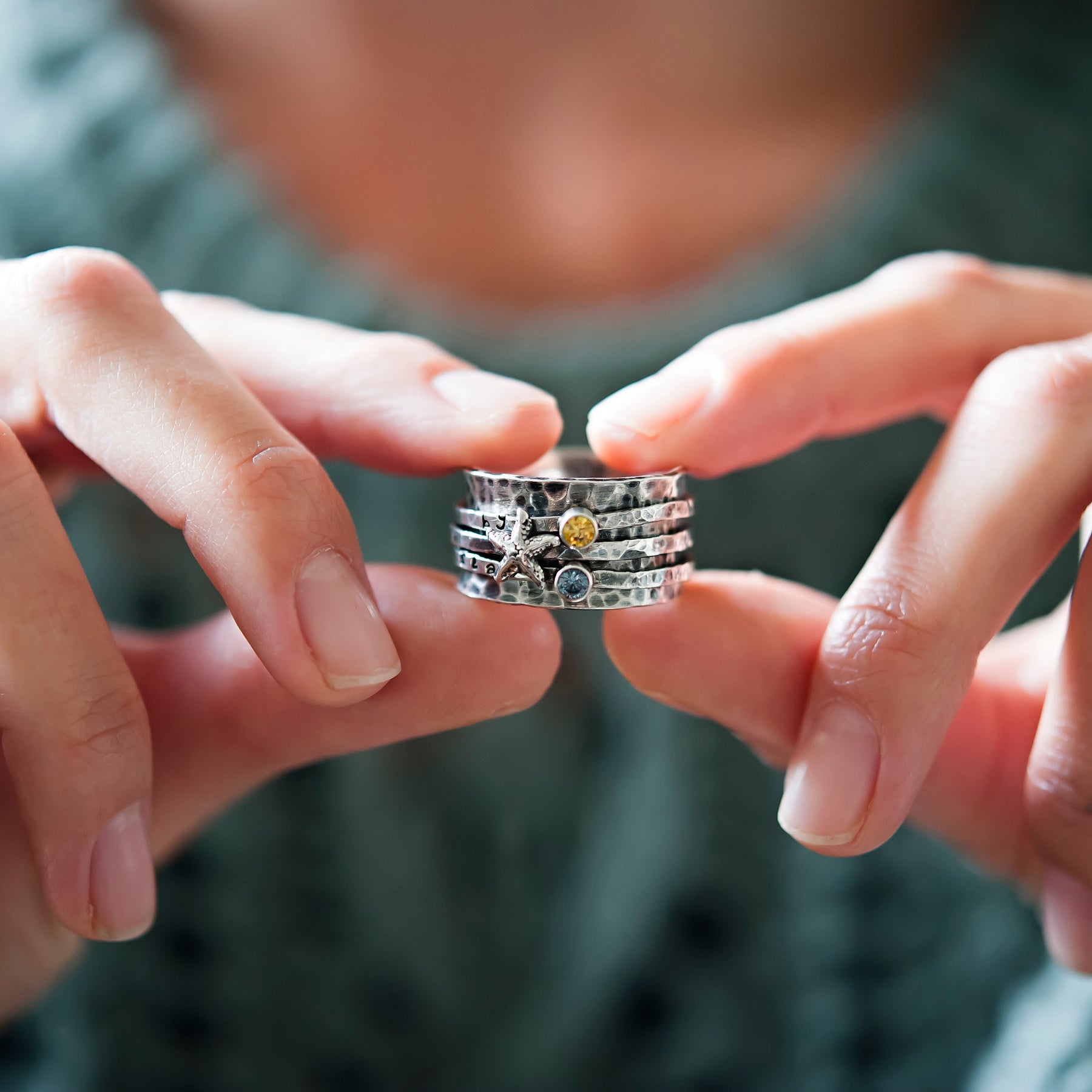 By the Sea Gemstone & Starfish Spinner Ring