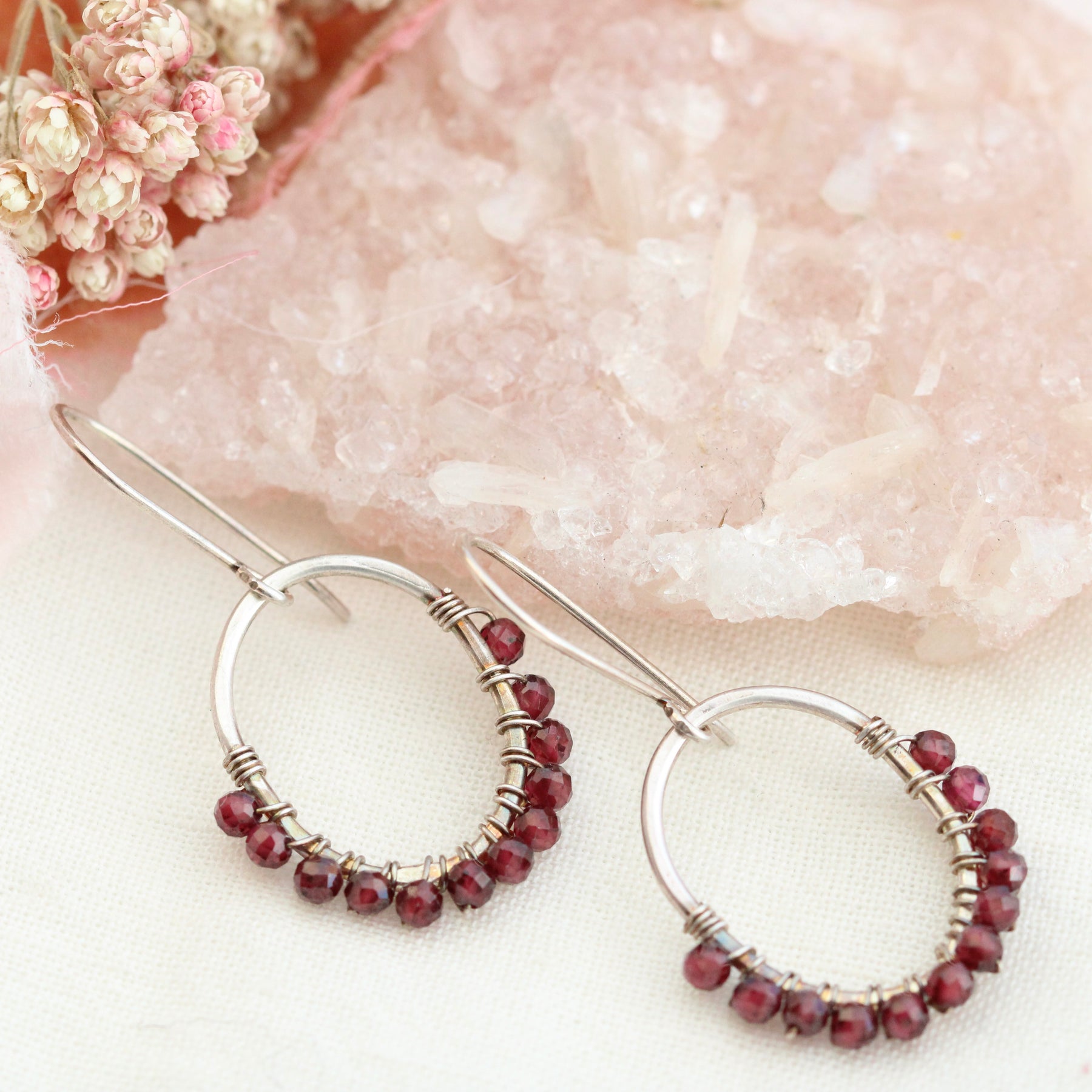 Garnet gemstone oval earrings