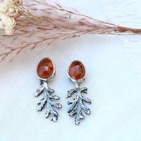 Poppy leaves and hessonite garnet earrings