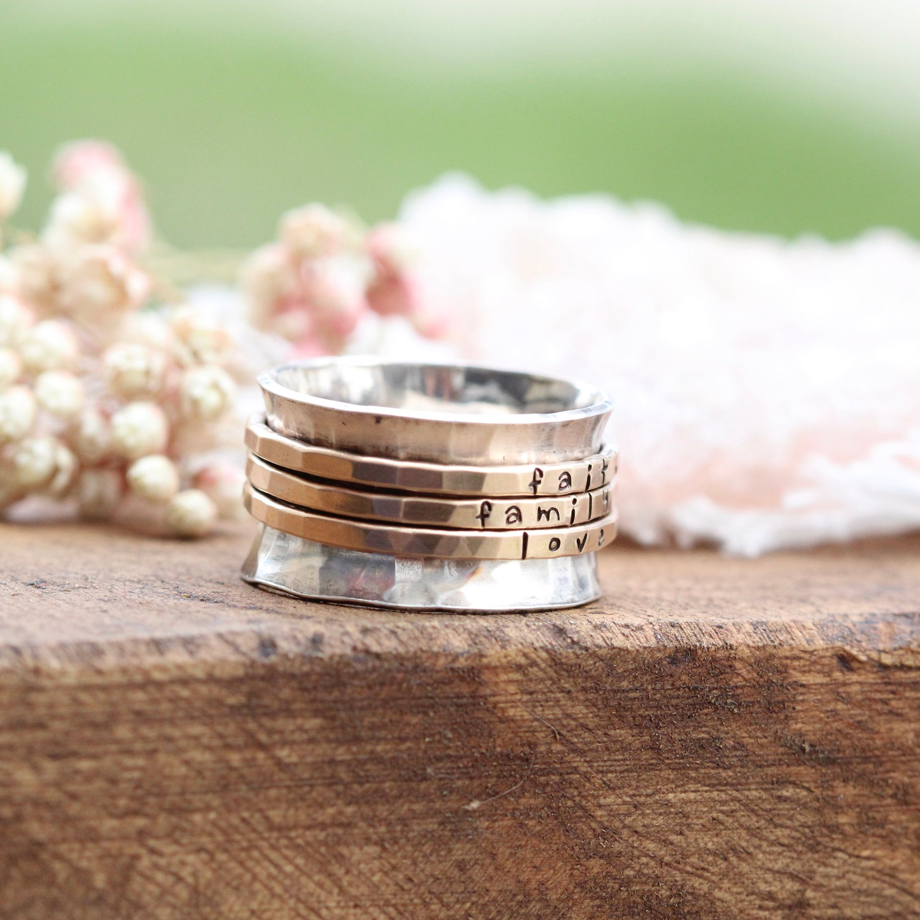 Gold Stamped Personalized Spinner Ring