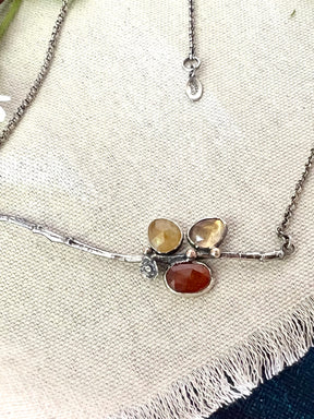 CLEARANCE SAMPLE SALE.  Poppy And Twig Yellow Sapphire, Citrine And Orange Kyanite Silver Necklace