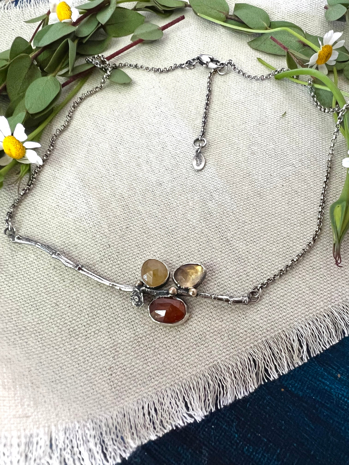 Poppy And Twig Yellow Sapphire, Citrine And Orange Kyanite Silver Necklace