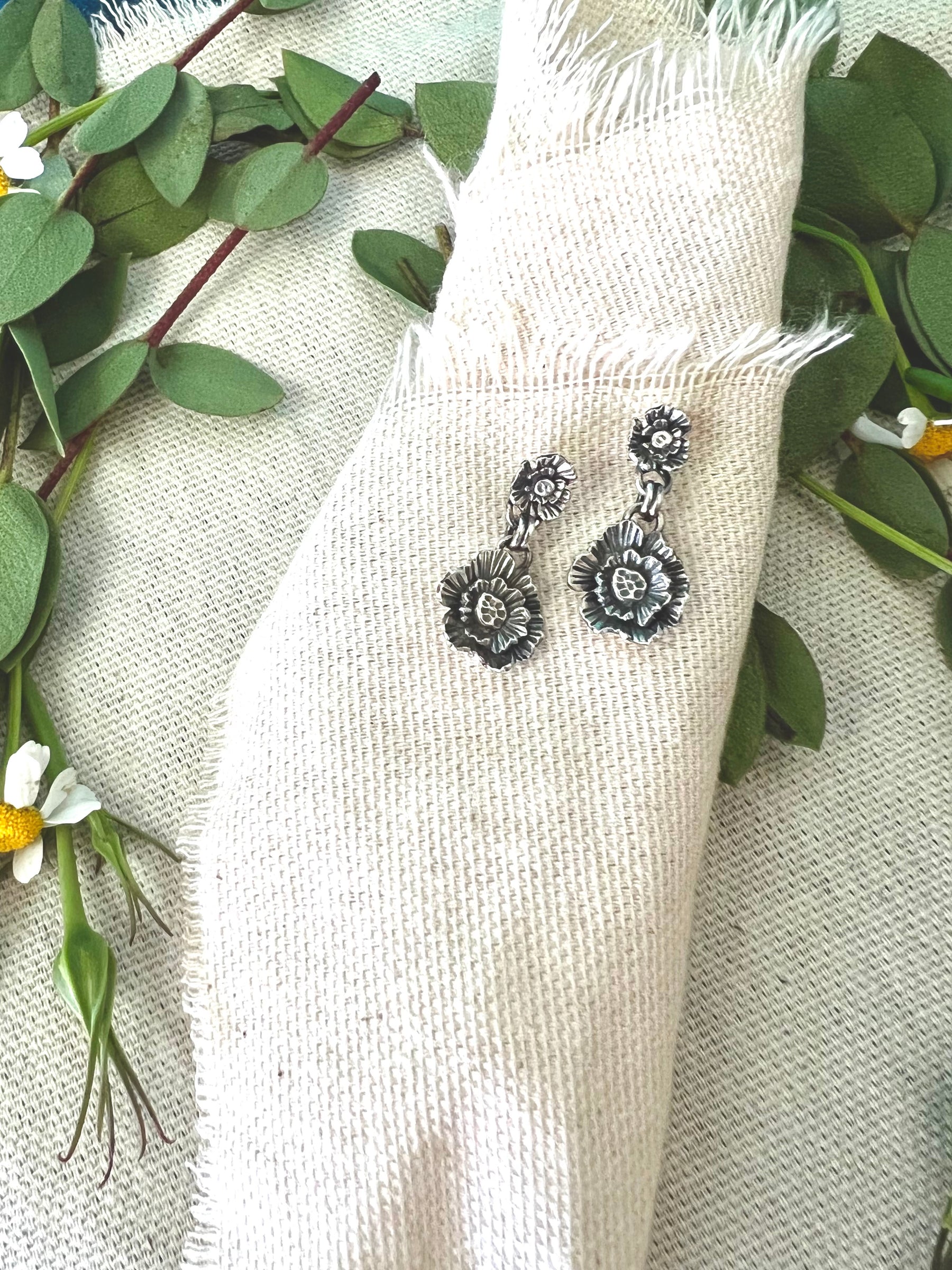 Summer Poppy Duo Silver Post Earrings