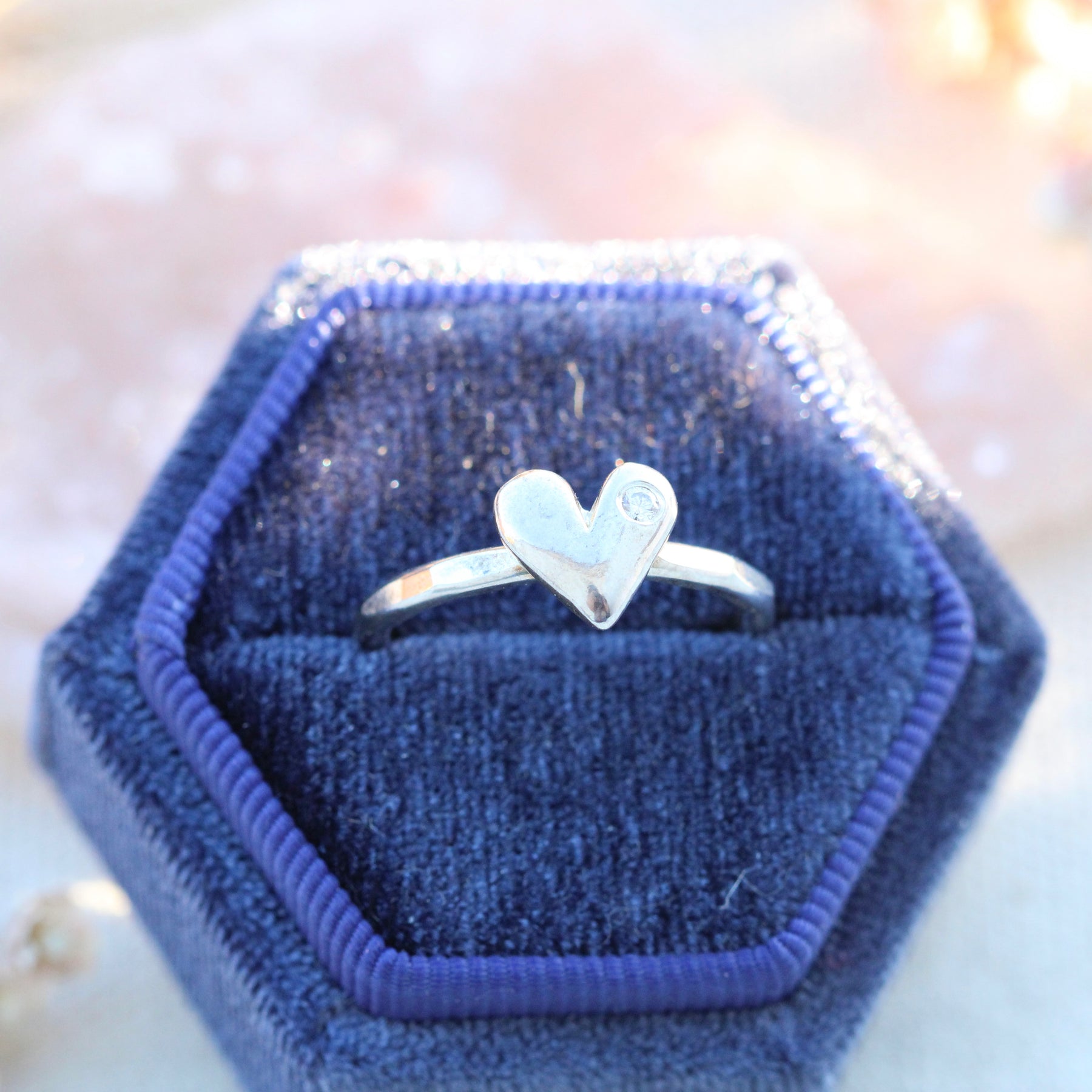 Sculpted Heart Birthstone Silver Stacking Ring