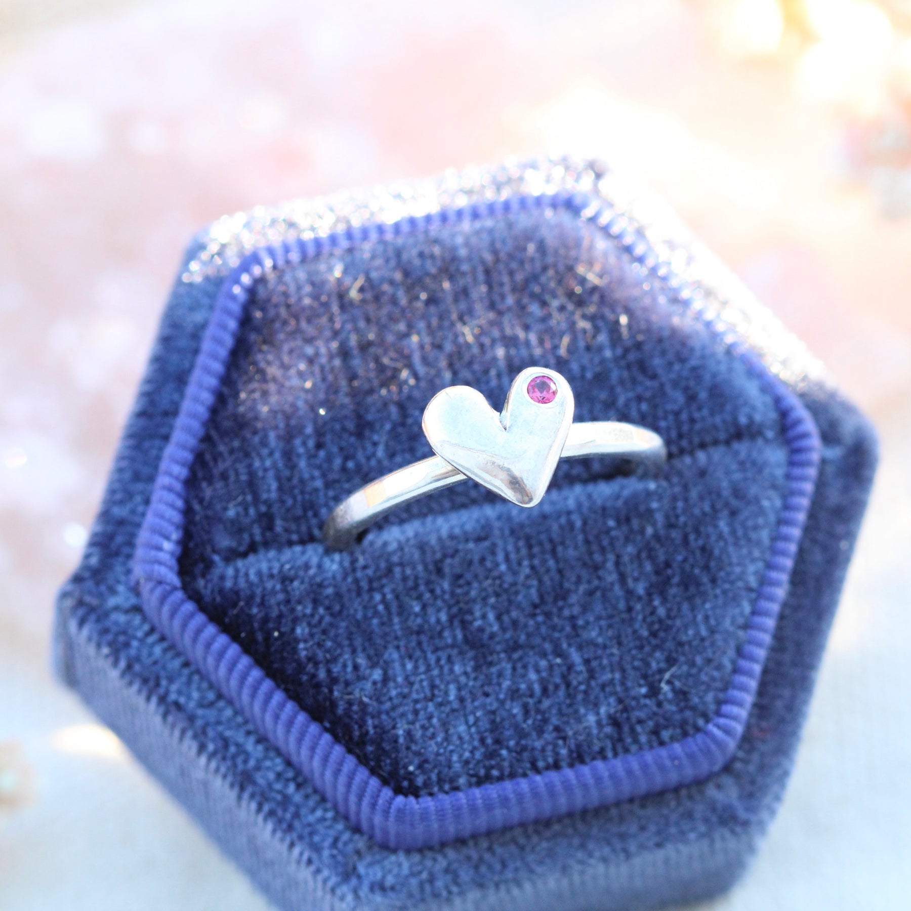 Sculpted Heart Birthstone Silver Stacking Ring