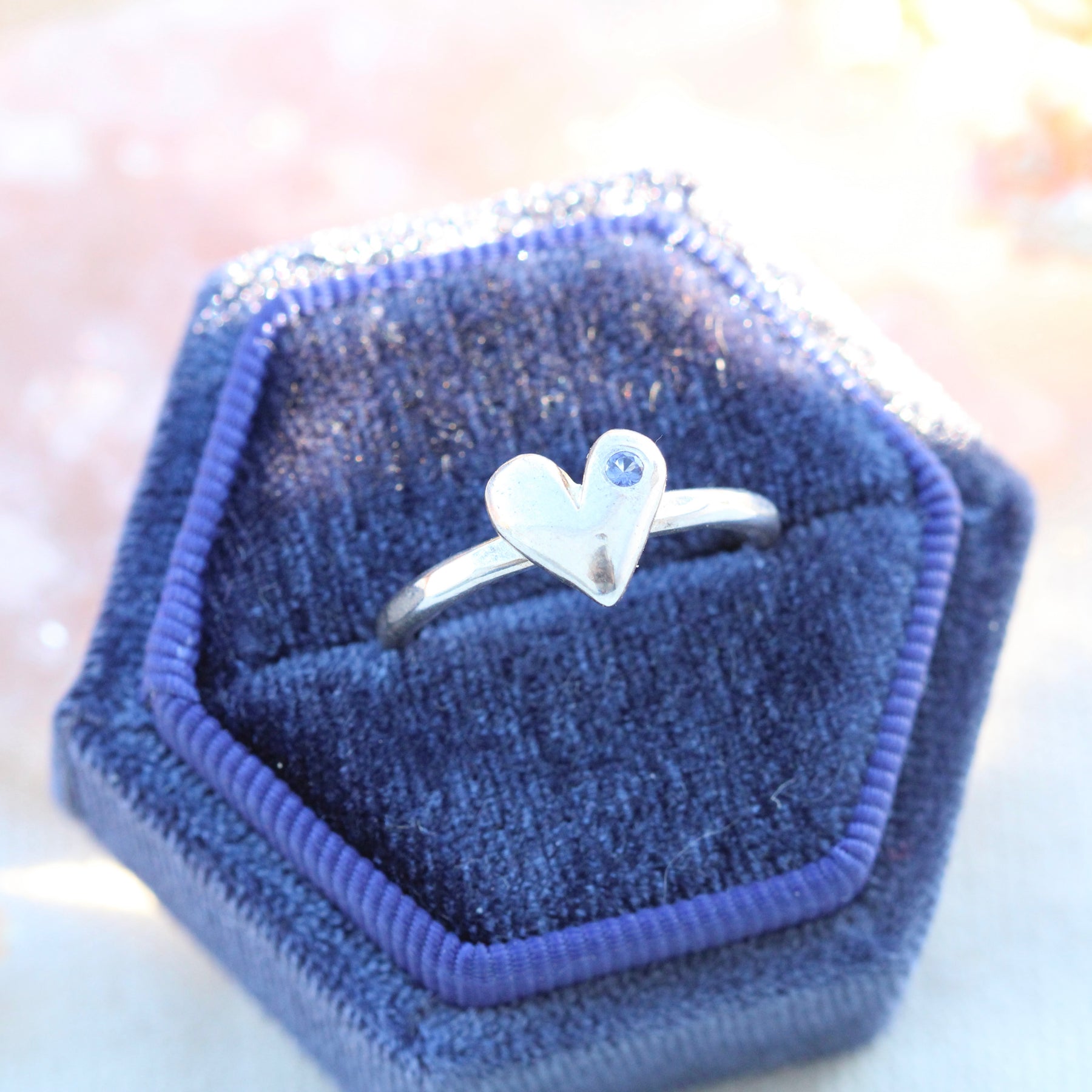 Sculpted Heart Birthstone Silver Stacking Ring