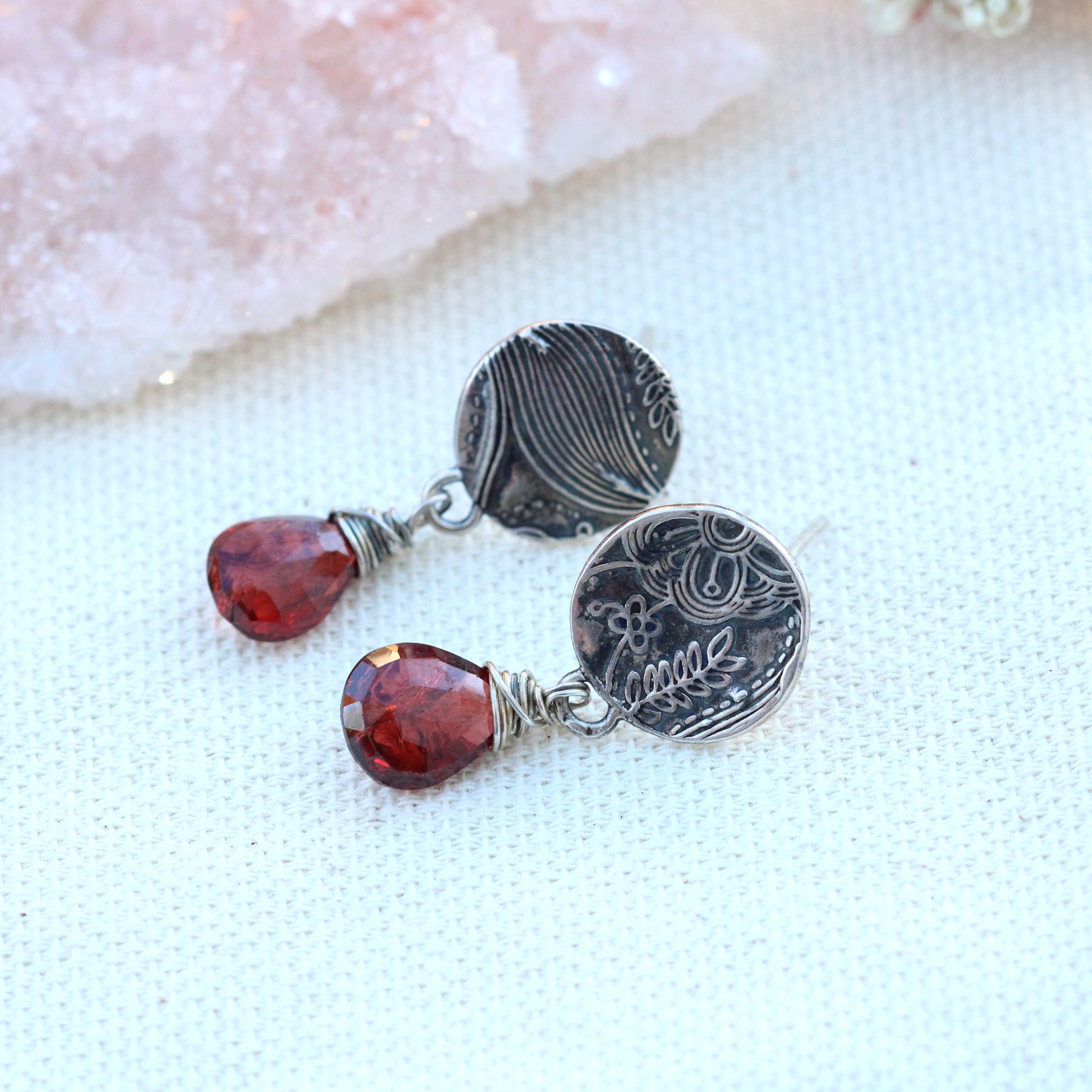 Midnight Garden Garnet and silver earrings