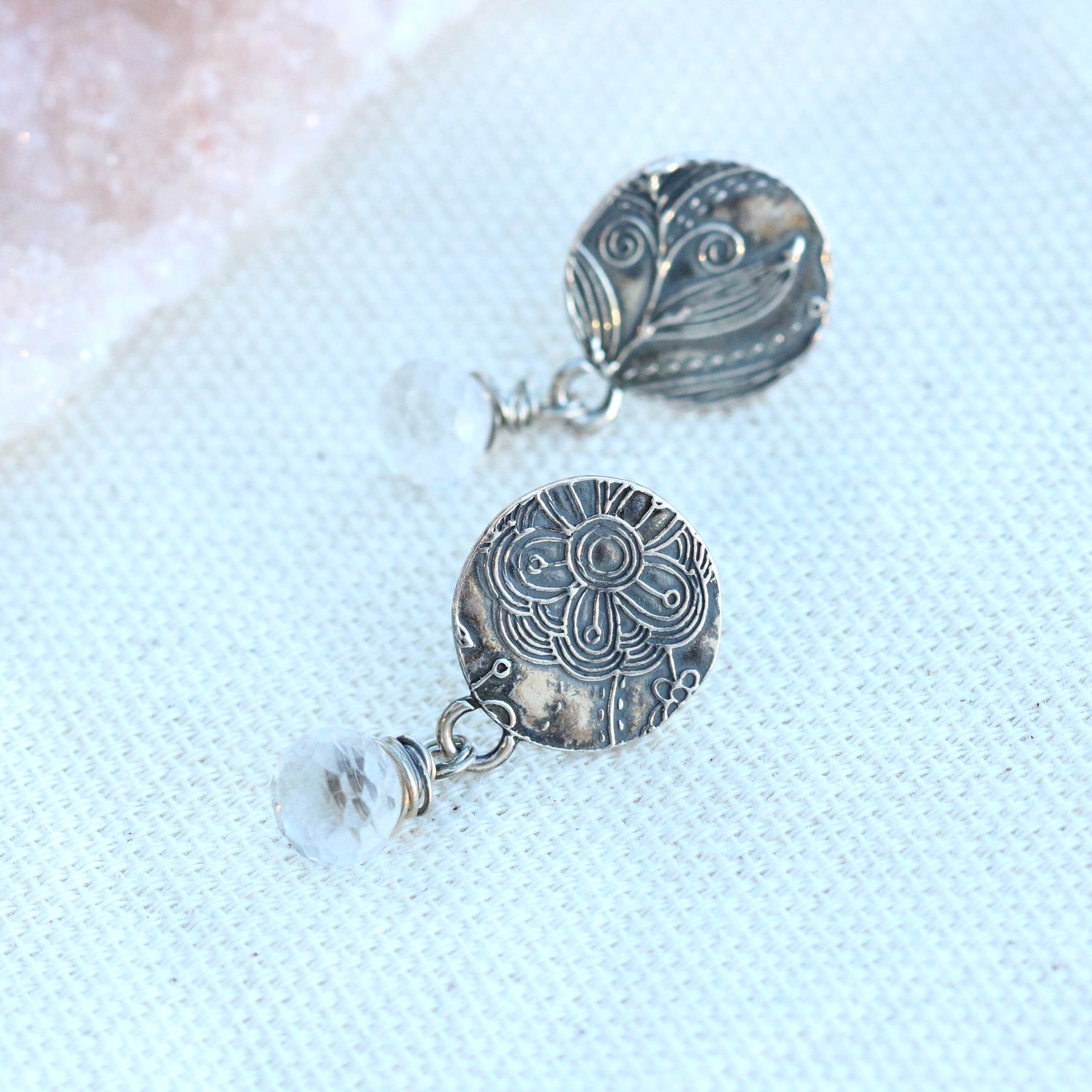 White Topaz gemstone and silver Midnight Garden Earrings
