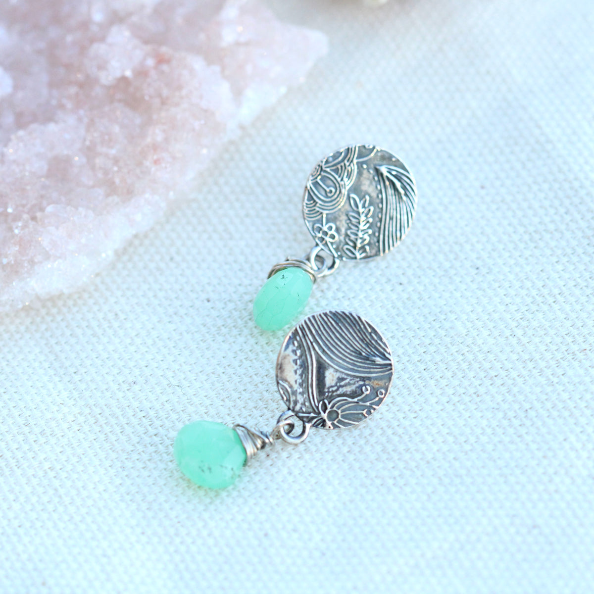 Chrysoprase gemstones and silver Midnight Garden Earrings