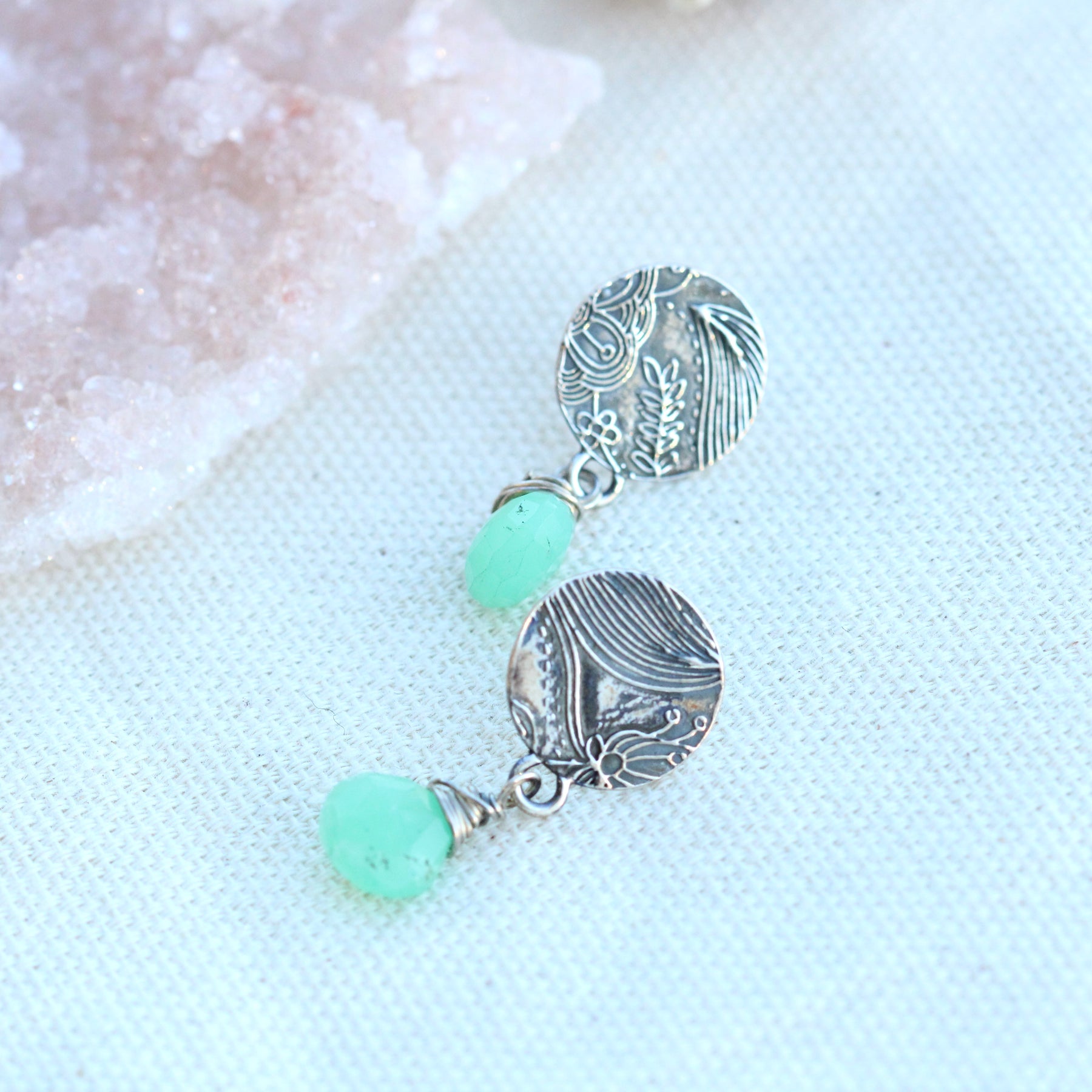 Chrysoprase gemstones and silver Midnight Garden Earrings