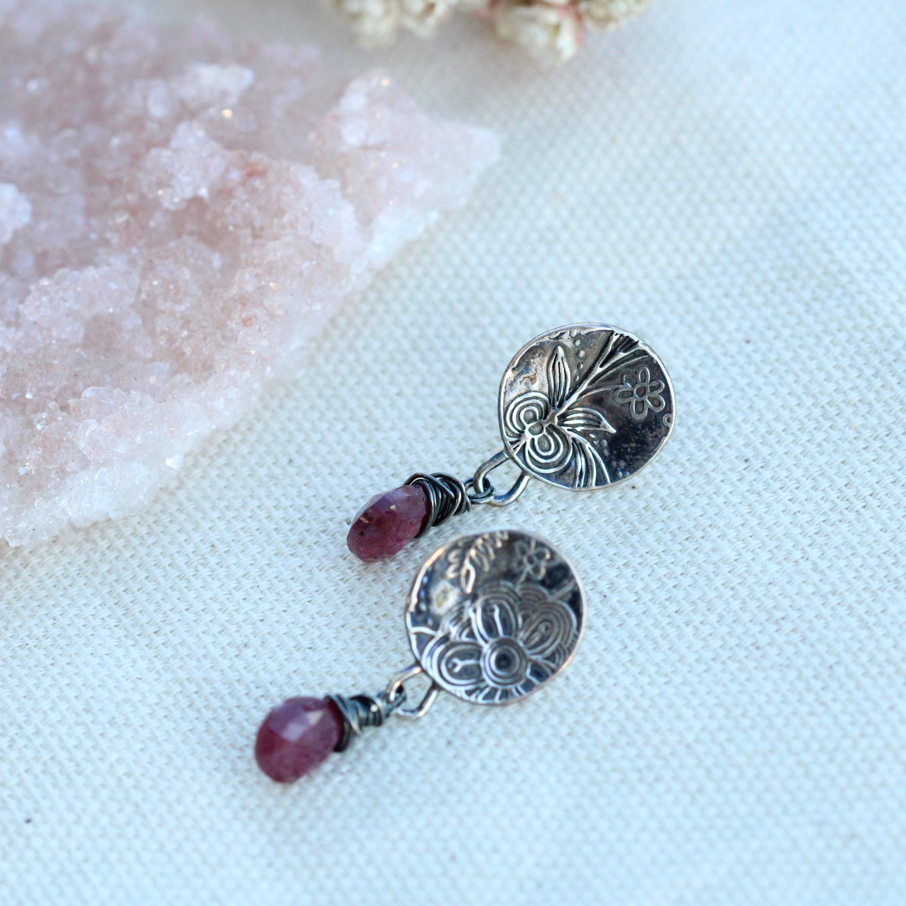 Ruby and sterling silver Midnight Garden post earrings