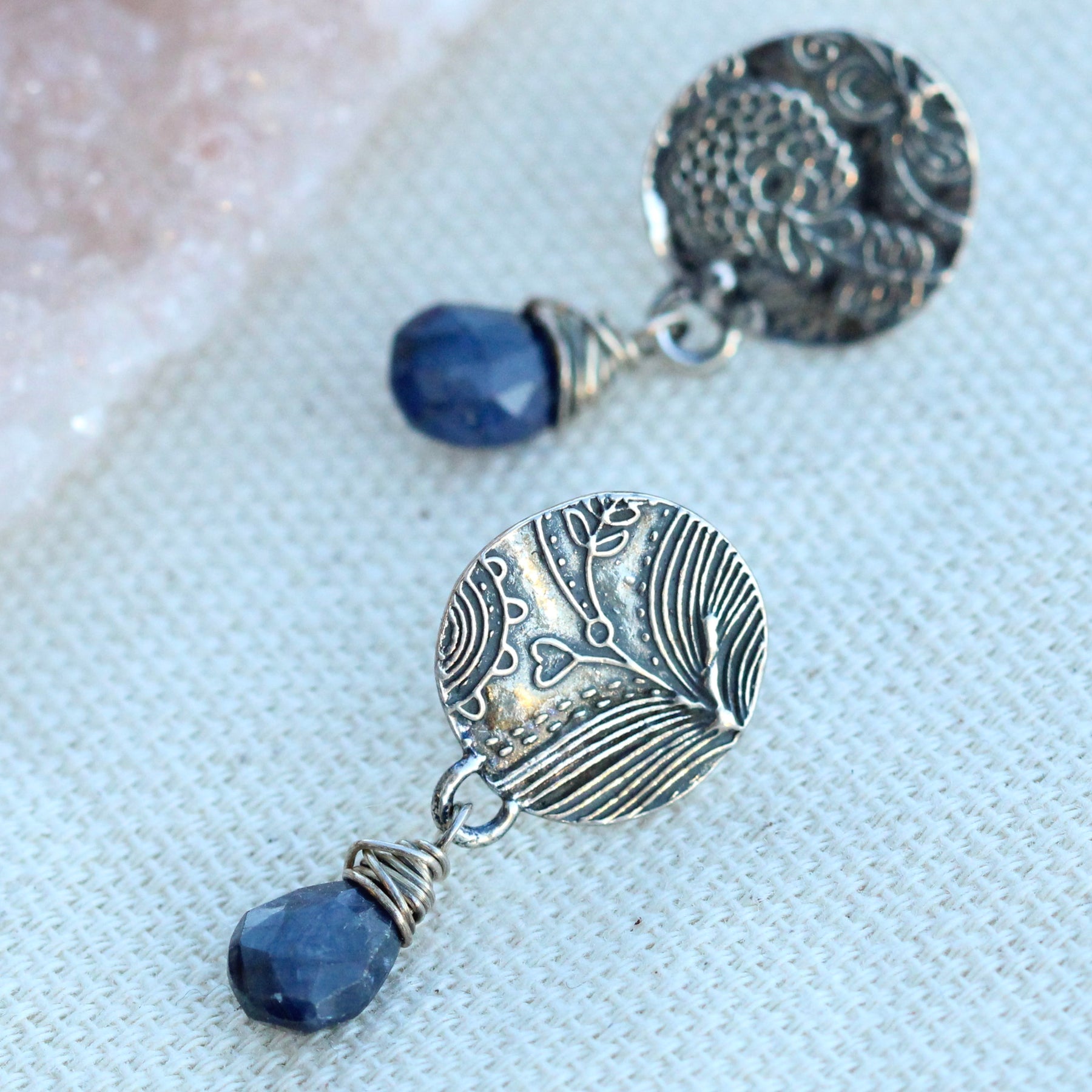 sapphire and sterling silver midnight garden post earrings