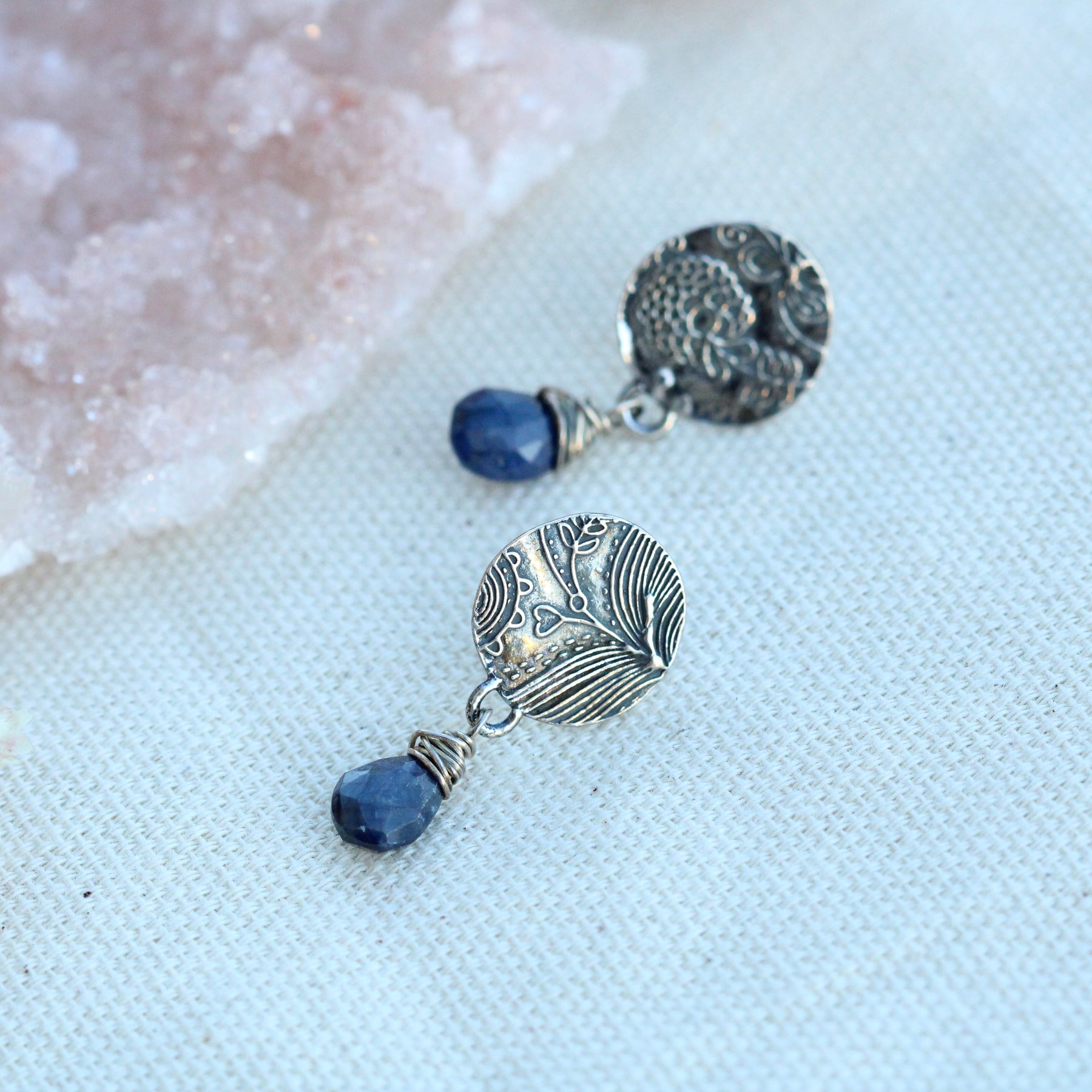 sapphire and sterling silver midnight garden post earrings