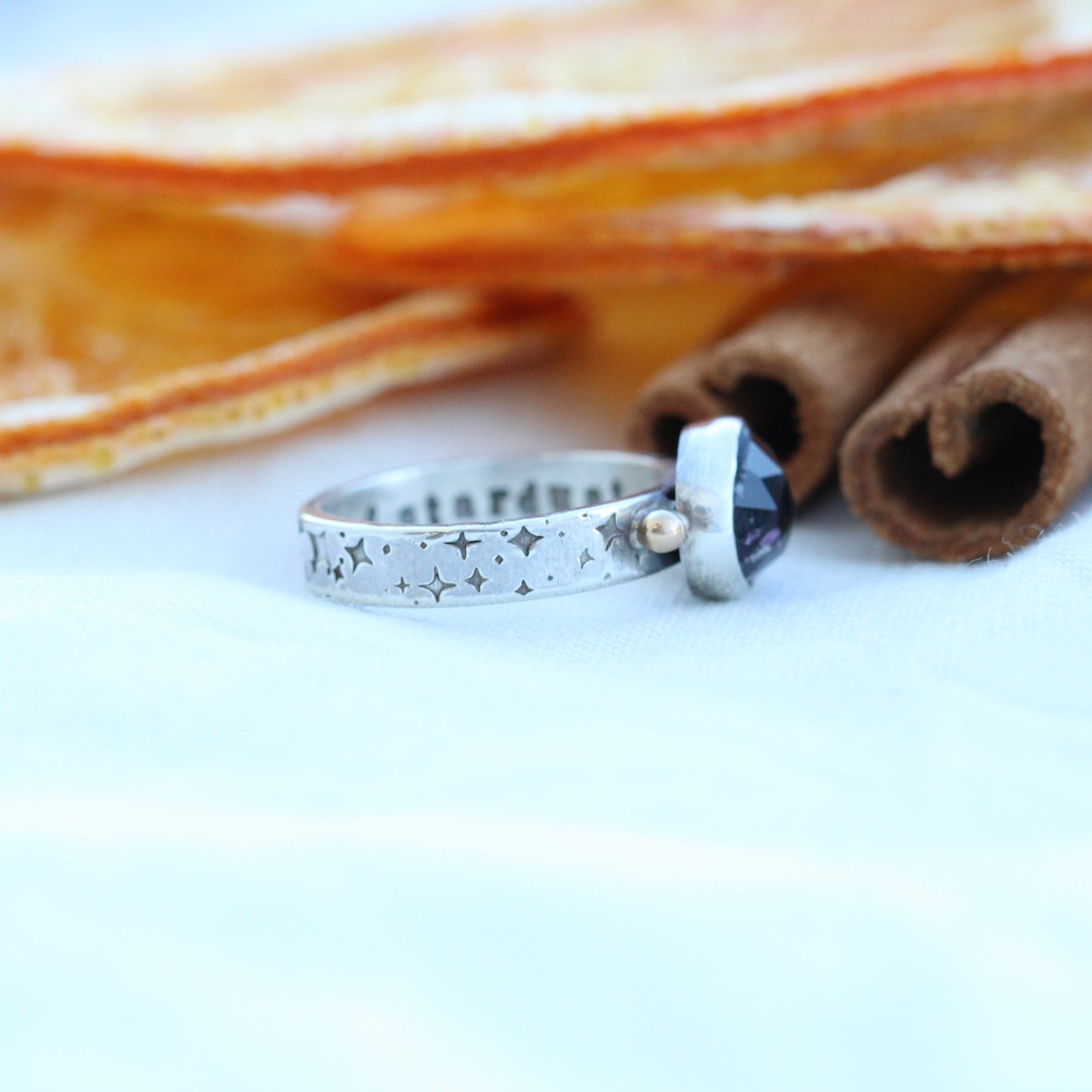 You are Made of Stardust sterling silver ring with Fluorite