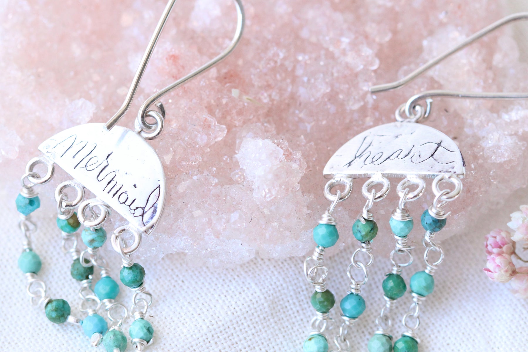 Mermaid Heart sterling silver and Turquoise earrings