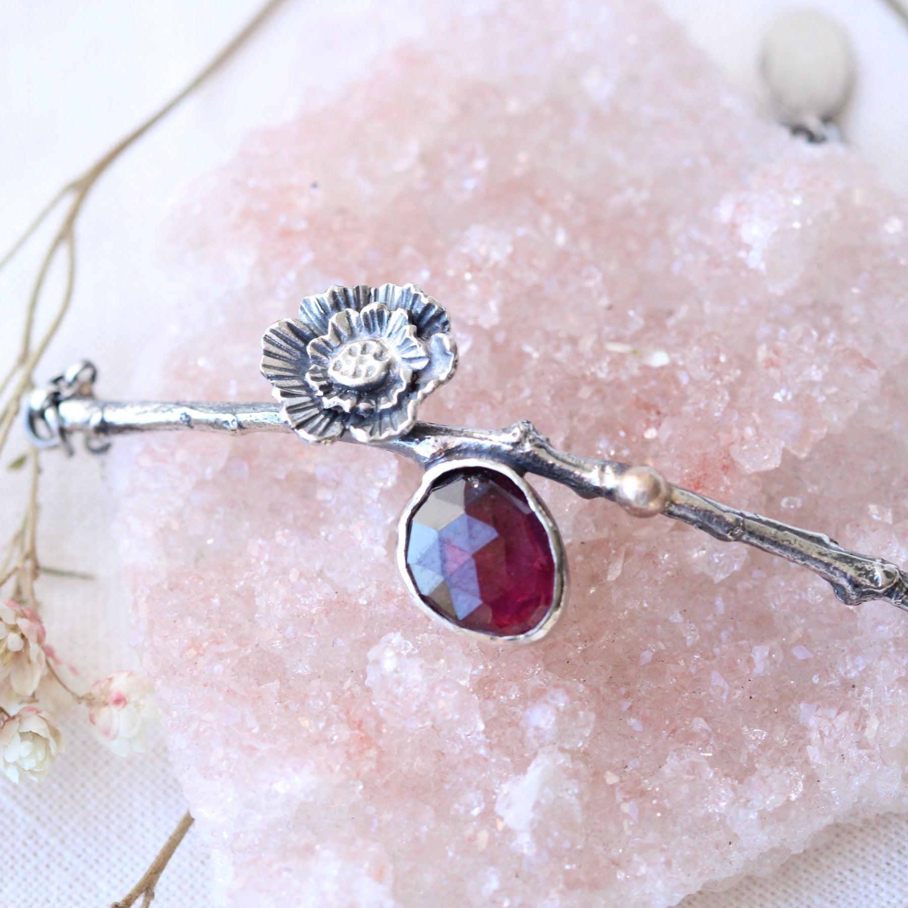 Poppy and Twig Garnet Silver Bracelet