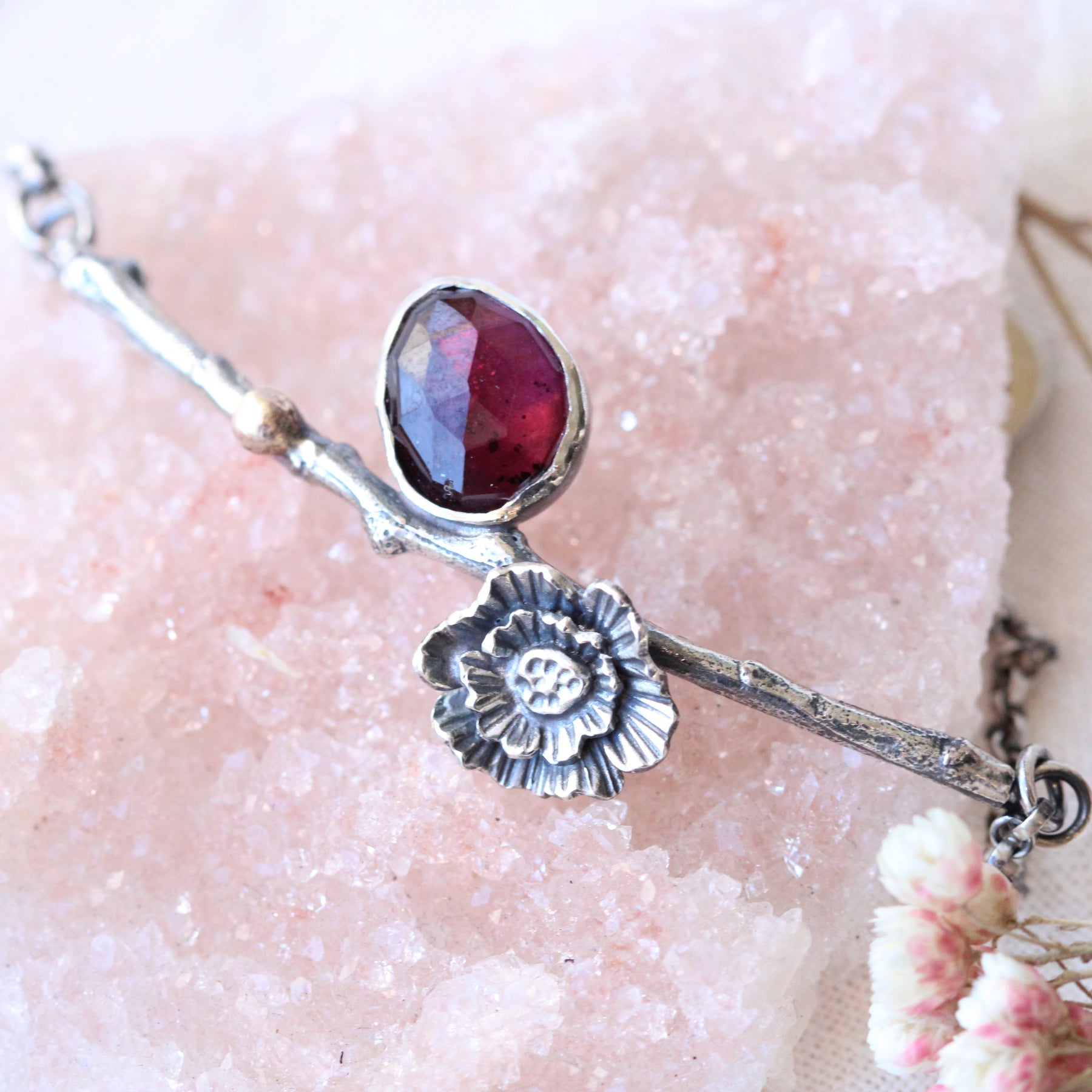 Poppy and Twig Garnet Silver Bracelet