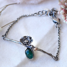 Clearance Sale Summer poppy Emerald sterling silver bracelet