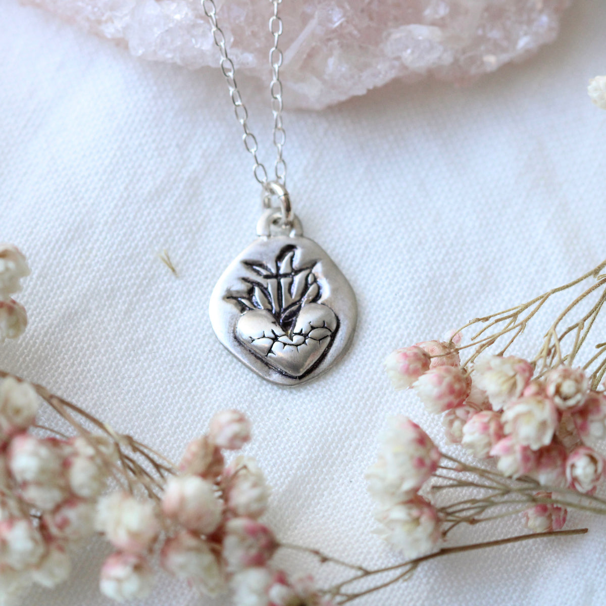 Sacred Heart Sterling Silver Necklace