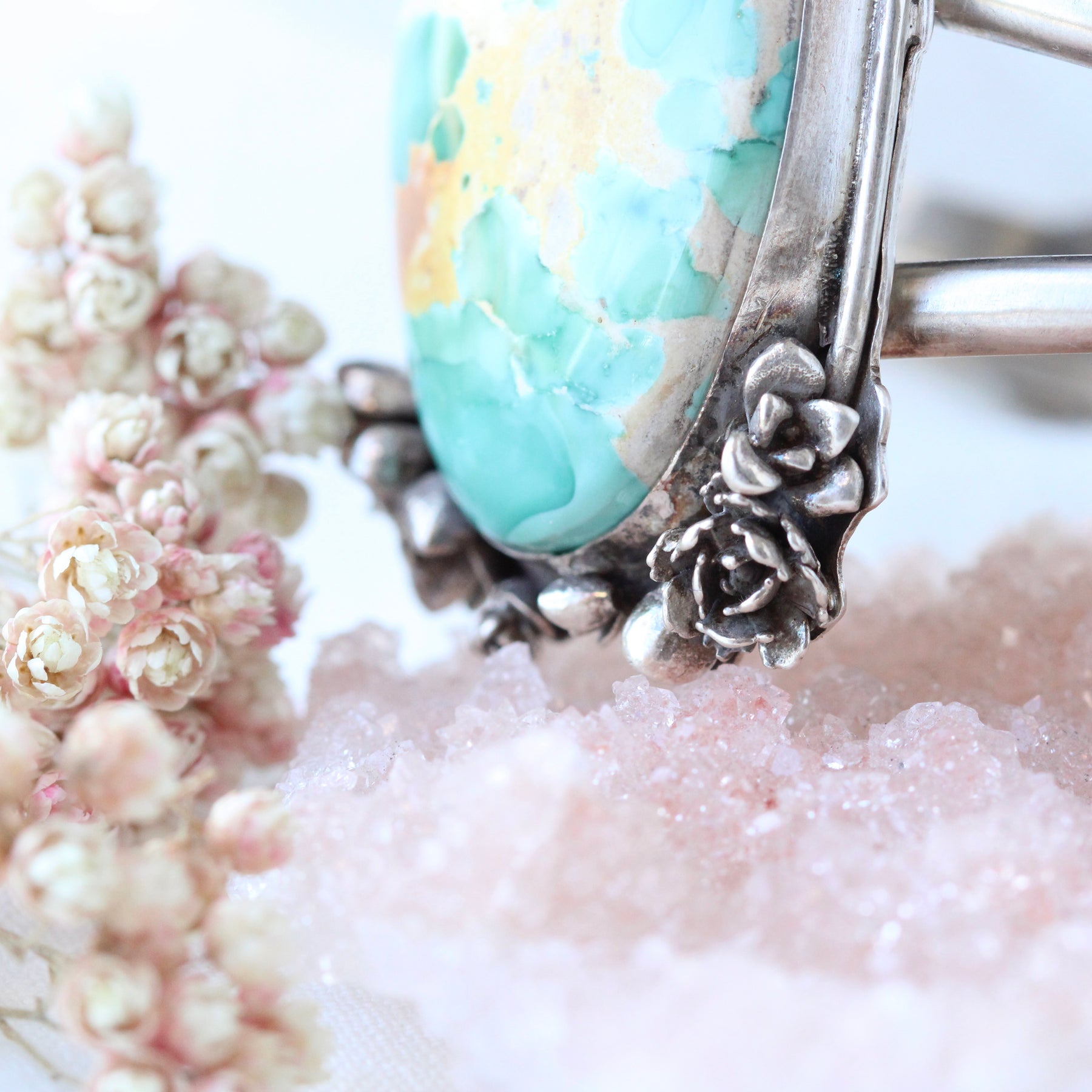Roystone Turquoise sterling and floral cuff bracelet