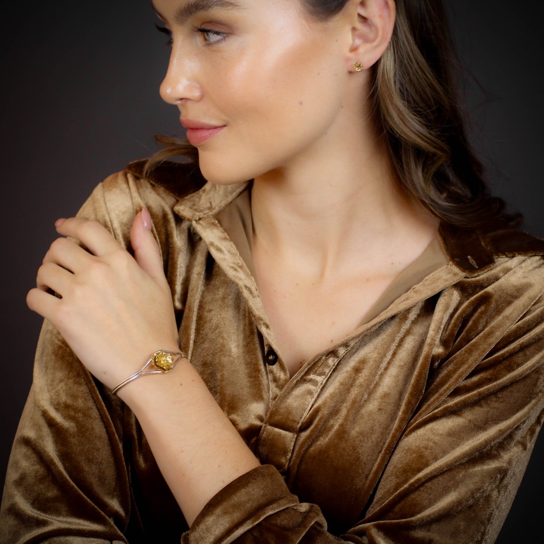 Bronze Poppy and Sterling Silver Cuff Bracelet