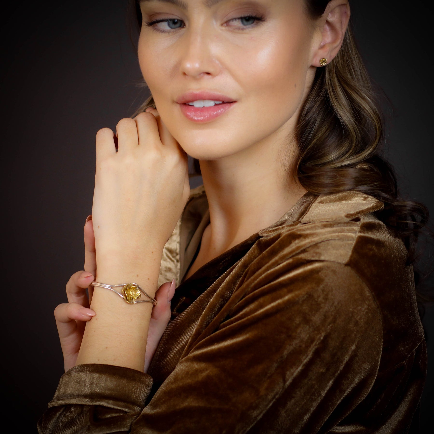 Bronze Poppy and Sterling Silver Cuff Bracelet