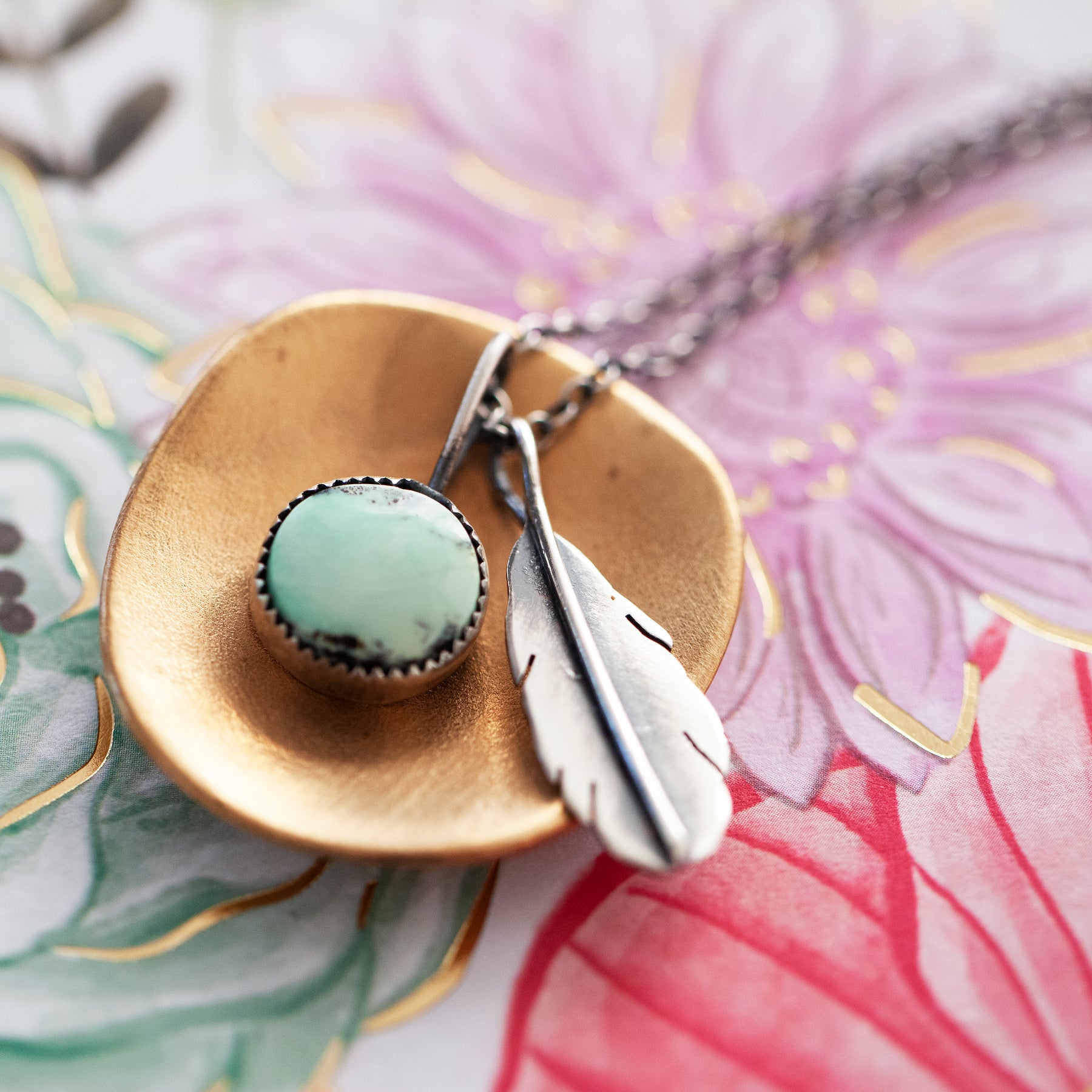 Turquoise & Sterling Silver Feather Necklace