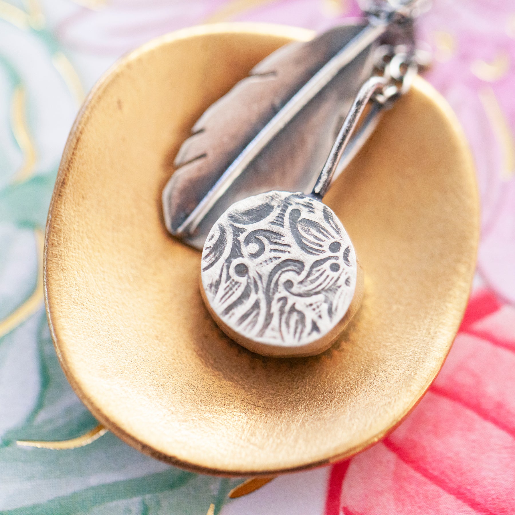Turquoise & Sterling Silver Feather Necklace