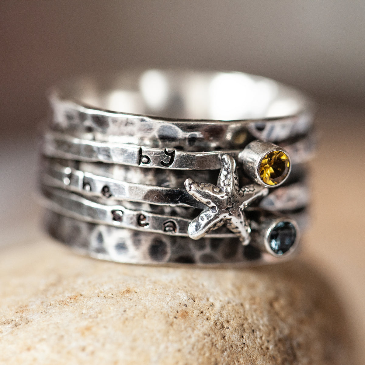 By the Sea Gemstone & Starfish Spinner Ring